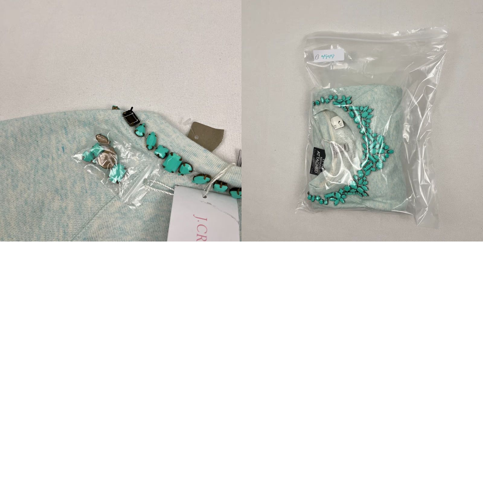 J.Crew J.CREW Sweatshirt Womens L Green Pullover Crew Neck Terry Beaded Necklace Statement NEW Size L / US 10 / IT 46 - 8 Thumbnail