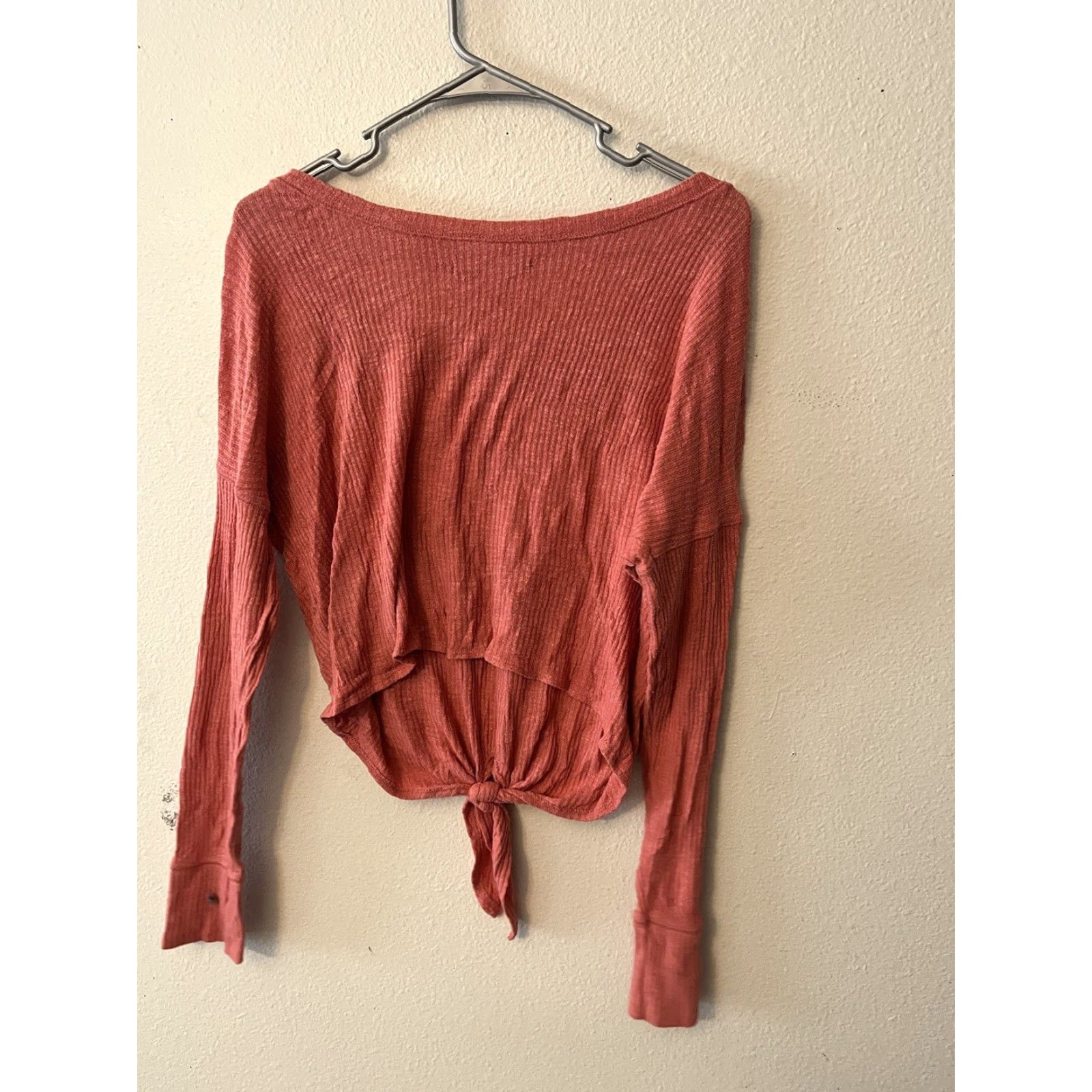 Abercrombie & Fitch Abercrombie & Fitch Women’s XS Ribbed Tie Front Pink Long Sleeve Blouse Size XS / US 0-2 / IT 36-38 - 2 Thumbnail