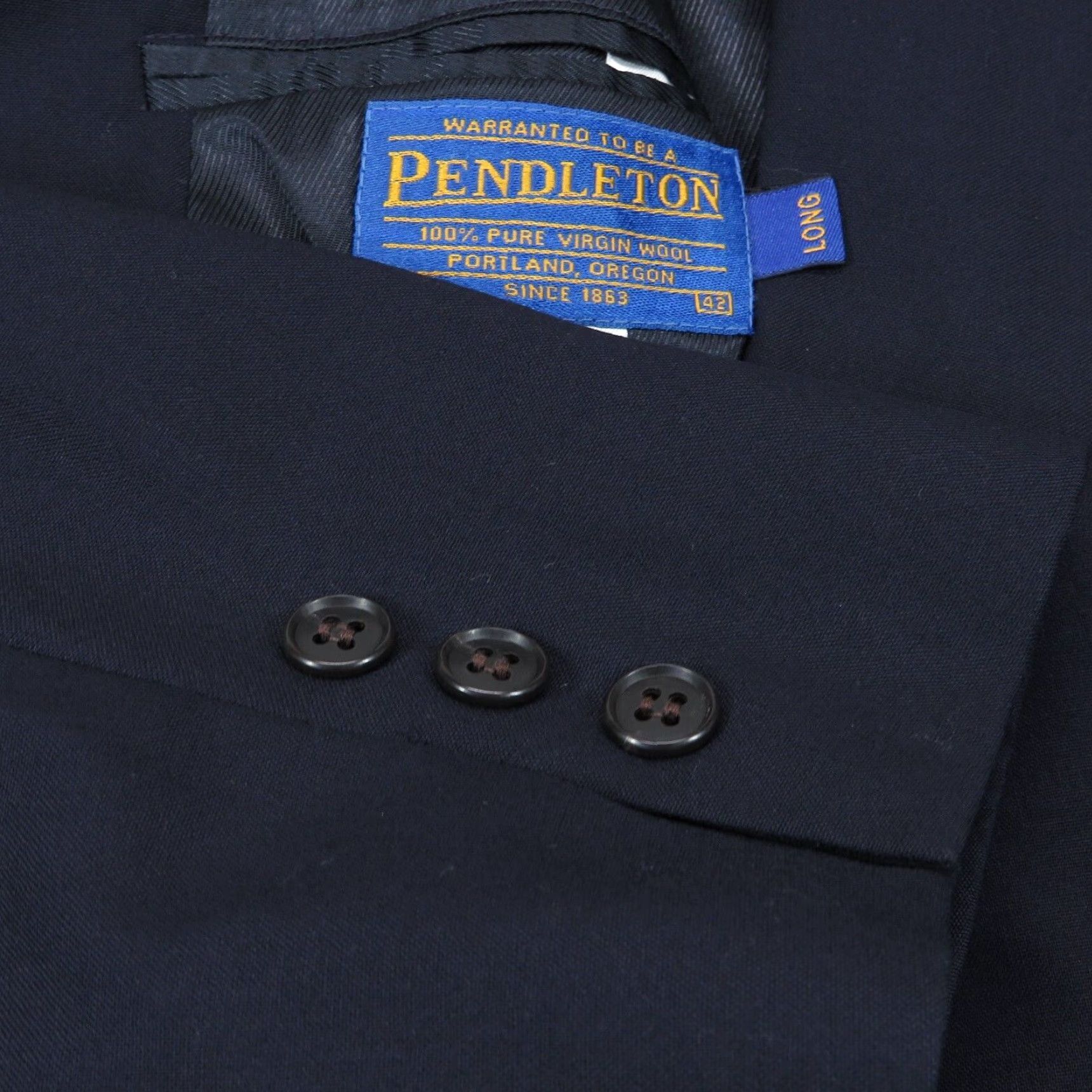 Pendleton VINTAGE Pendleton Blazer Jacket Mens 42L Navy Virgin Wool Casual Office Wear Business Blue 80s 90s Classic College School University Mens Size 42R - 2 Thumbnail