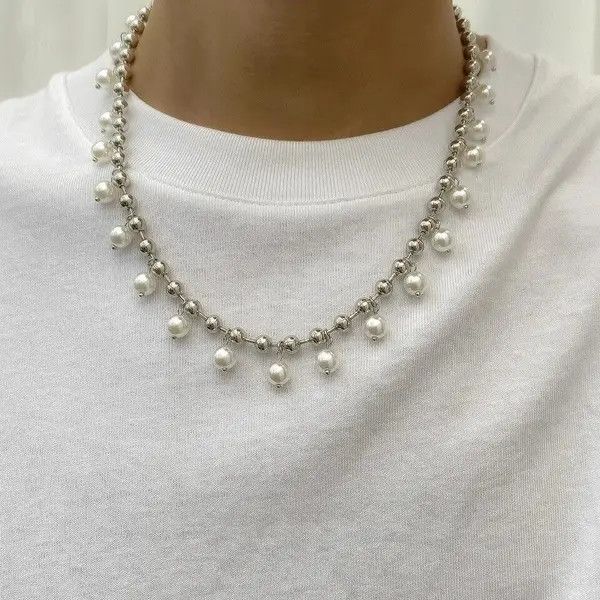 Jewelry Simple Bead Chain Hanging Pearl Necklace Size ONE SIZE - 2 Thumbnail