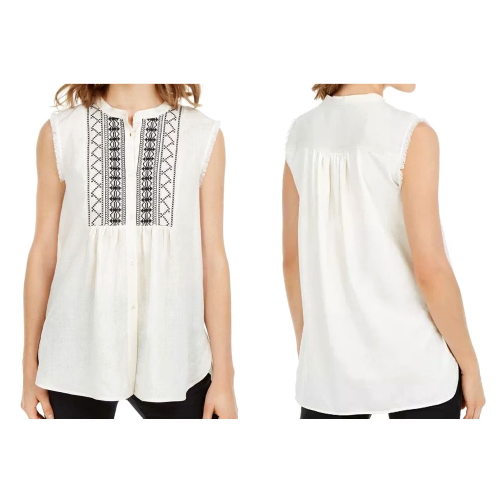 Max Mara Max Mara Weekend Albany Embroidered Fringe Sleeveless Tunic Top Ivory M Tank Casual Linen Cotton Front Back Stretch Women Size M / US 6-8 / IT 42-44 - 4 Thumbnail