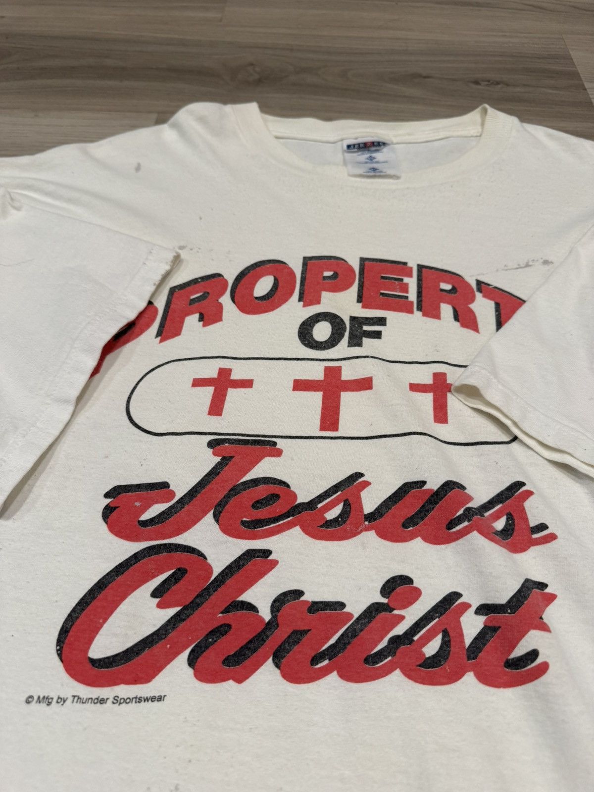 basketcase gallery Vintage Property of Jesus Christ Tee Cross Gothic Script XL Size US XL / EU 56 / 4 - 5 Thumbnail