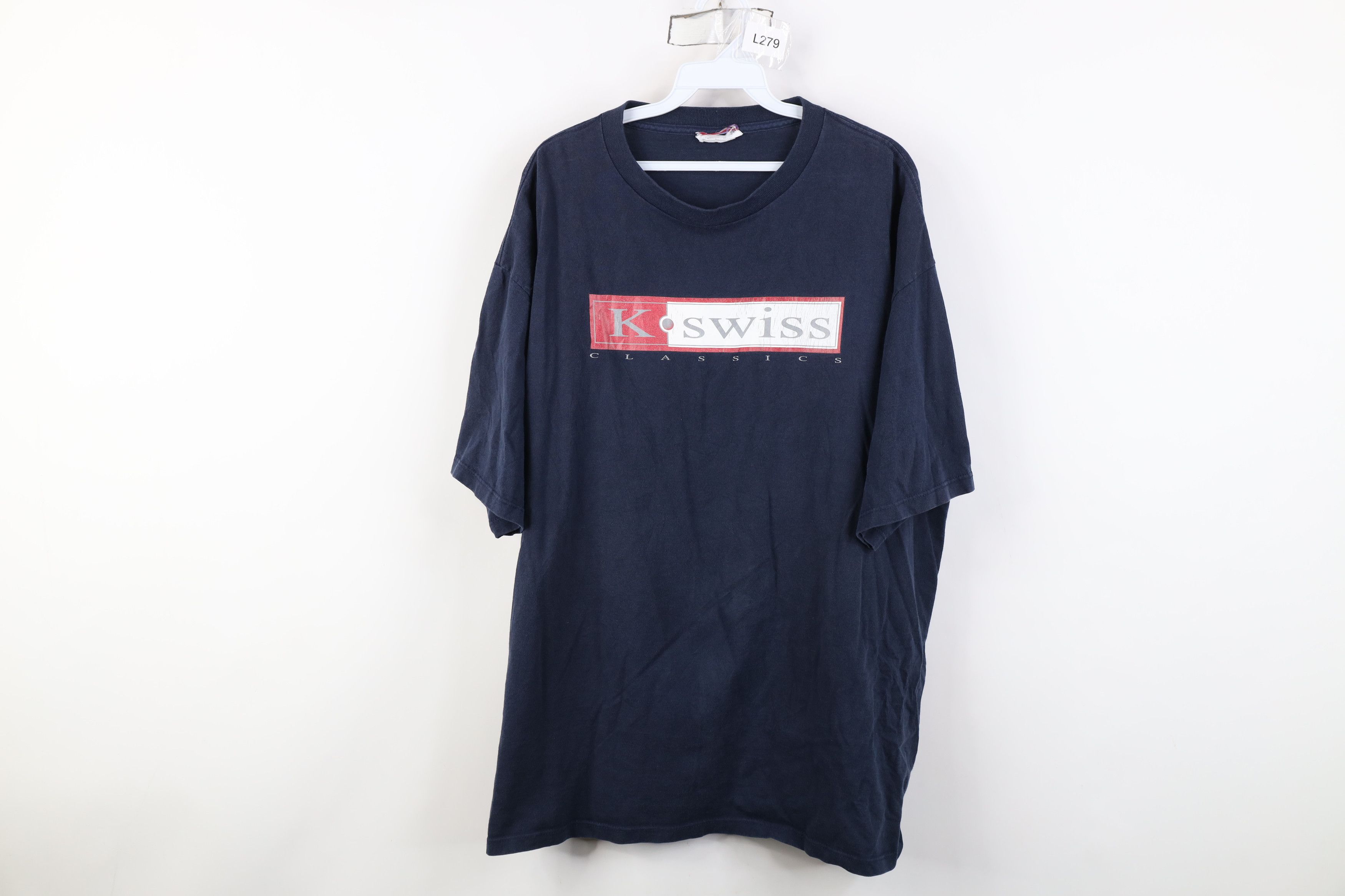 K-Swiss Vintage 90s K Swiss Classics Spell Out Box Logo T-Shirt Blue Size US XXL / EU 58 / 5 - 1 Thumbnail