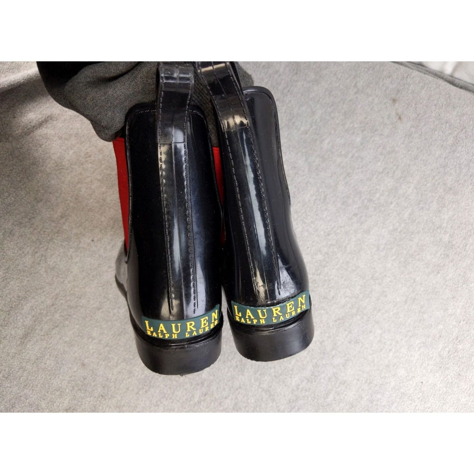 Ralph Lauren Lauren Ralph Lauren Rain Boots Womens 8 Black Rubber Ankle Pull On Waterproof Heel Flat Chelsea Style Size US 8 / IT 38 - 3 Thumbnail