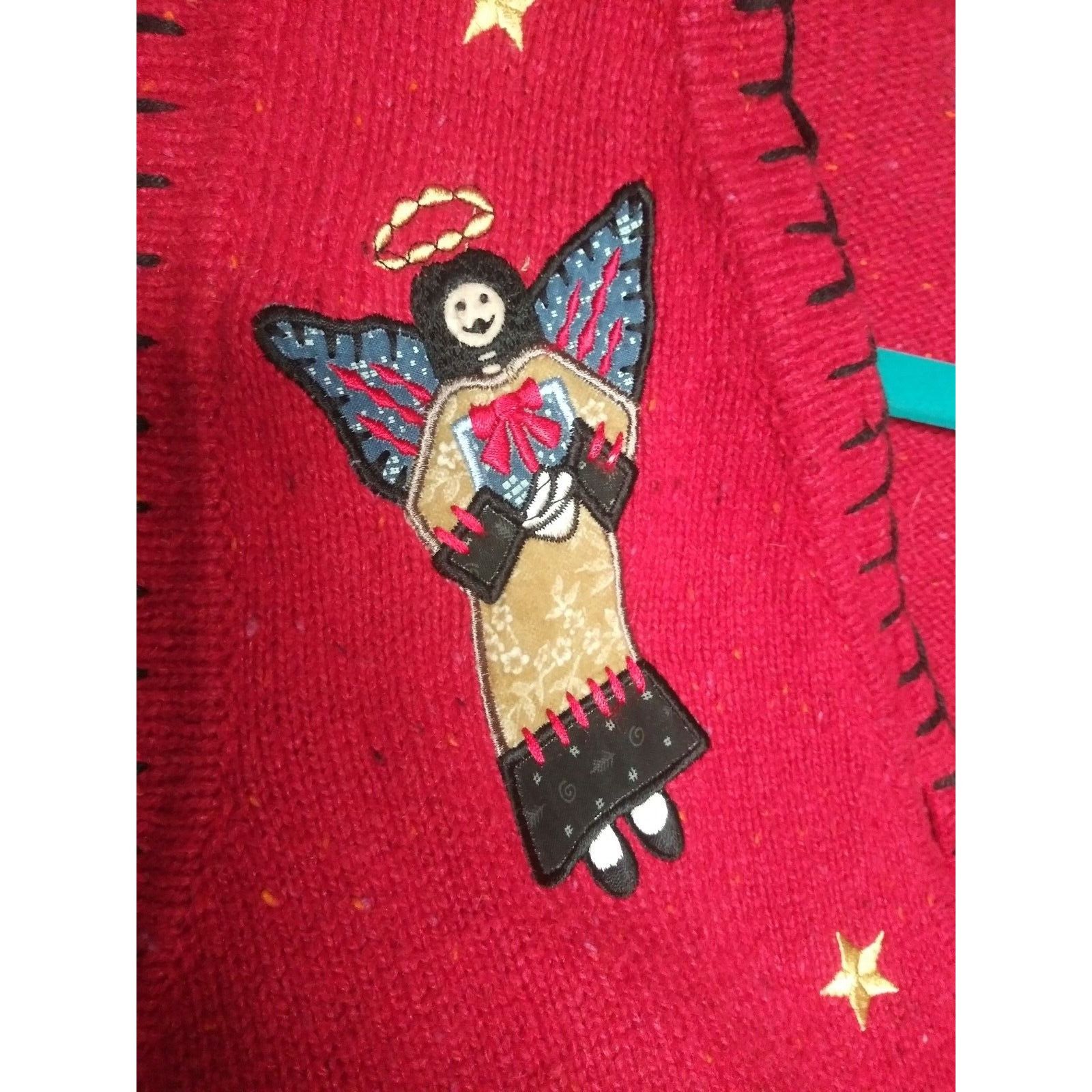 Vintage Victoria Jones Christmas Sweater Vest Red Angels Gift boxes Size L / US 10 / IT 46 - 6 Thumbnail