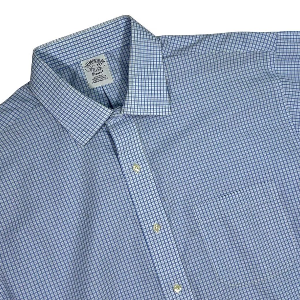 Brooks Brothers Brooks Brothers Dress Shirt Button-Down Blue Check Mens 16.5-33 Non-Iron Classic Fit Long Sleeve 100% Cotton Size US XL / EU 56 / 4 - 2 Thumbnail