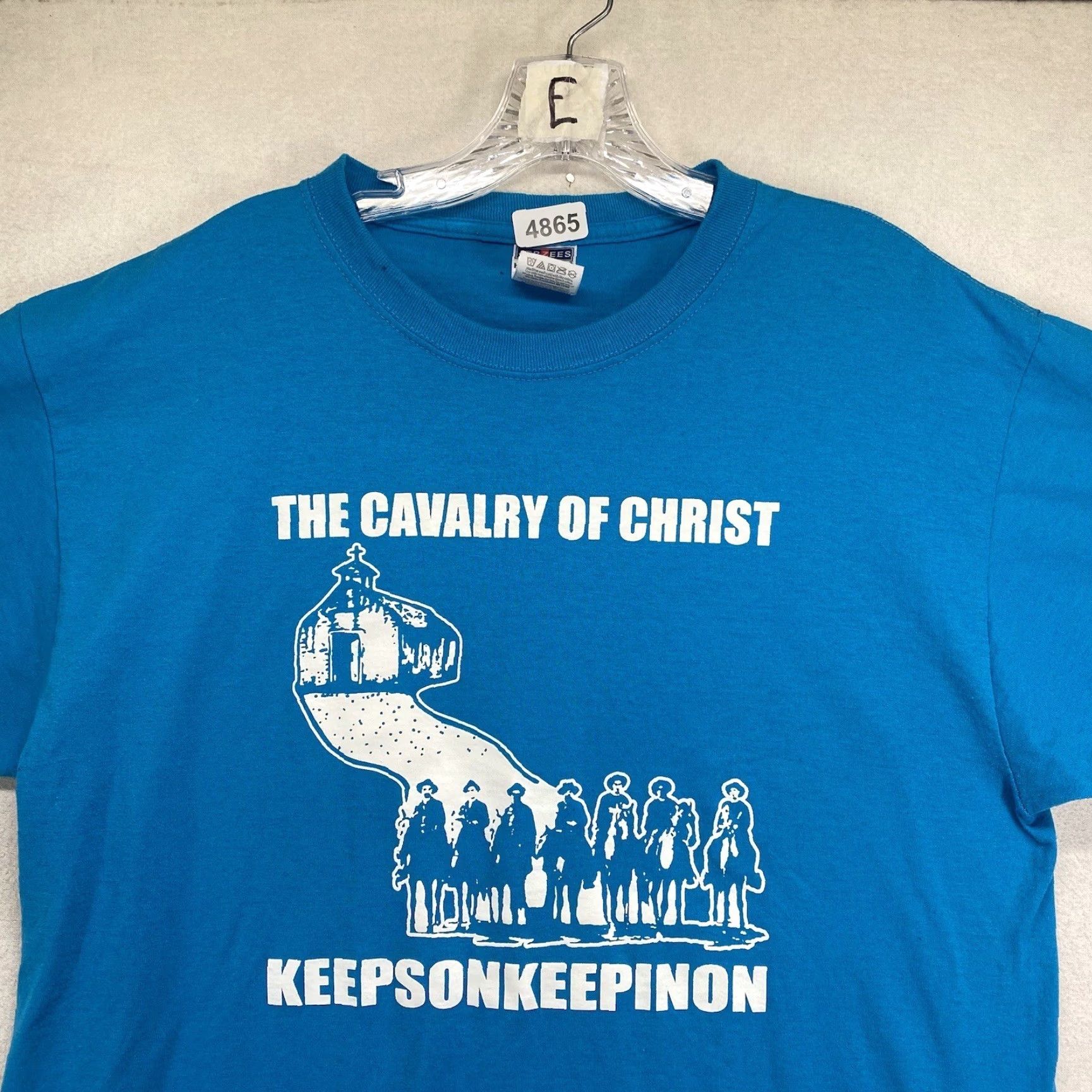 Jerzees VINTAGE Jerzees T-Shirt Men Men Large Blue Jesus 80s 90s Religion Scripture Cavalry of Christ Lady of Guadalupe Gift Size US L / EU 52-54 / 3 - 5 Thumbnail