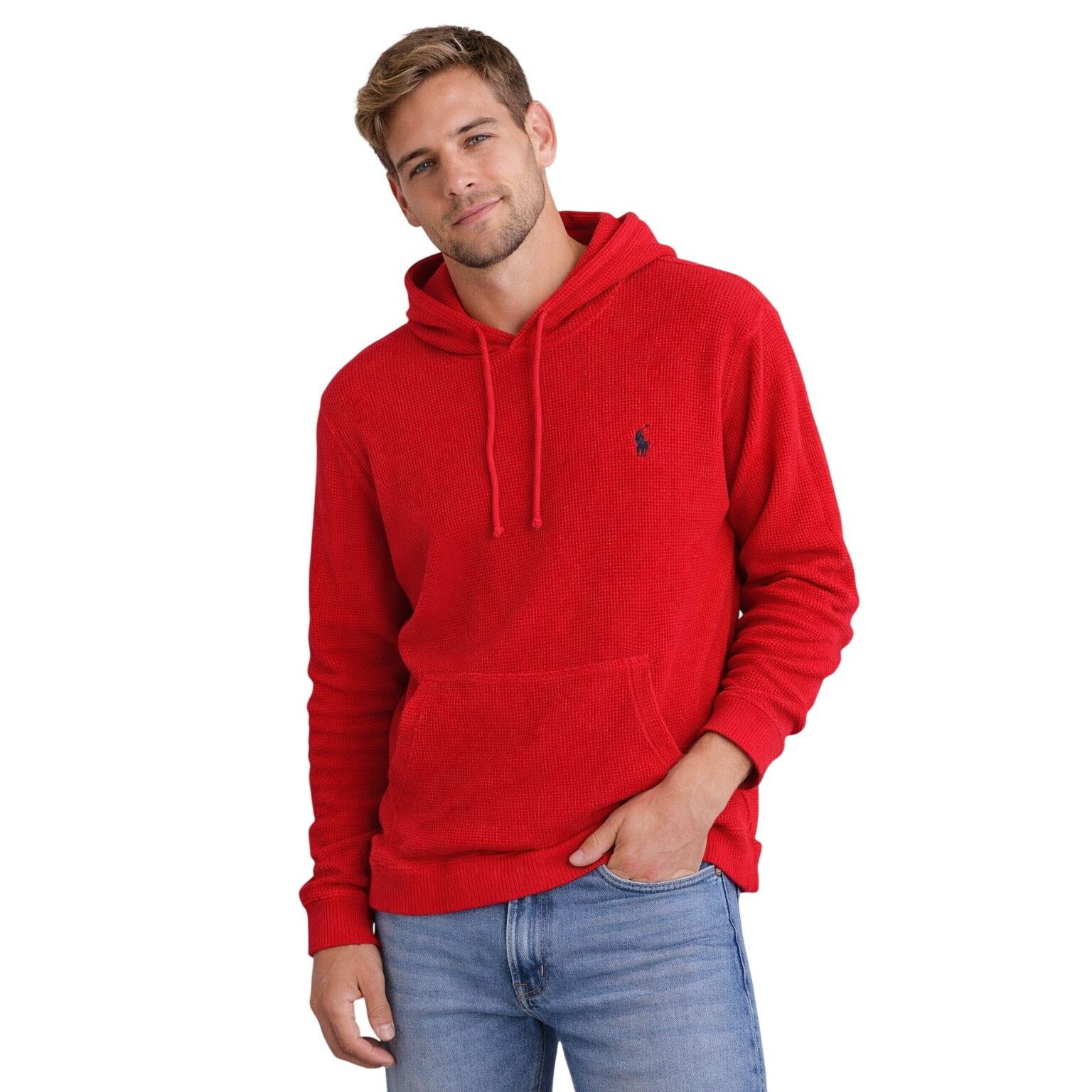 Polo Ralph Lauren Polo Ralph Lauren Red Waffle Knit Hoodie Pullover Size L Size US L / EU 52-54 / 3 - 1 Thumbnail