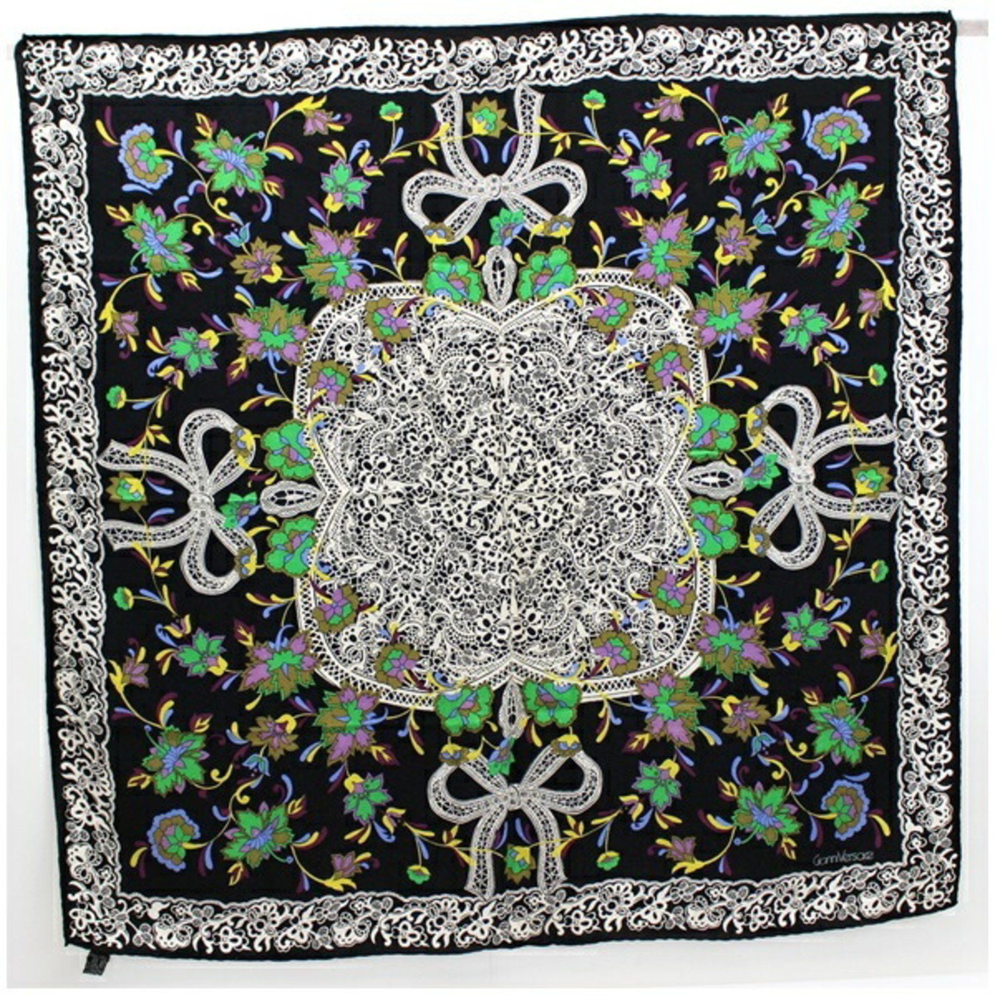 image of Gianni Versace Silk Scarf Muffler Black X Multicolor Versarce Women's