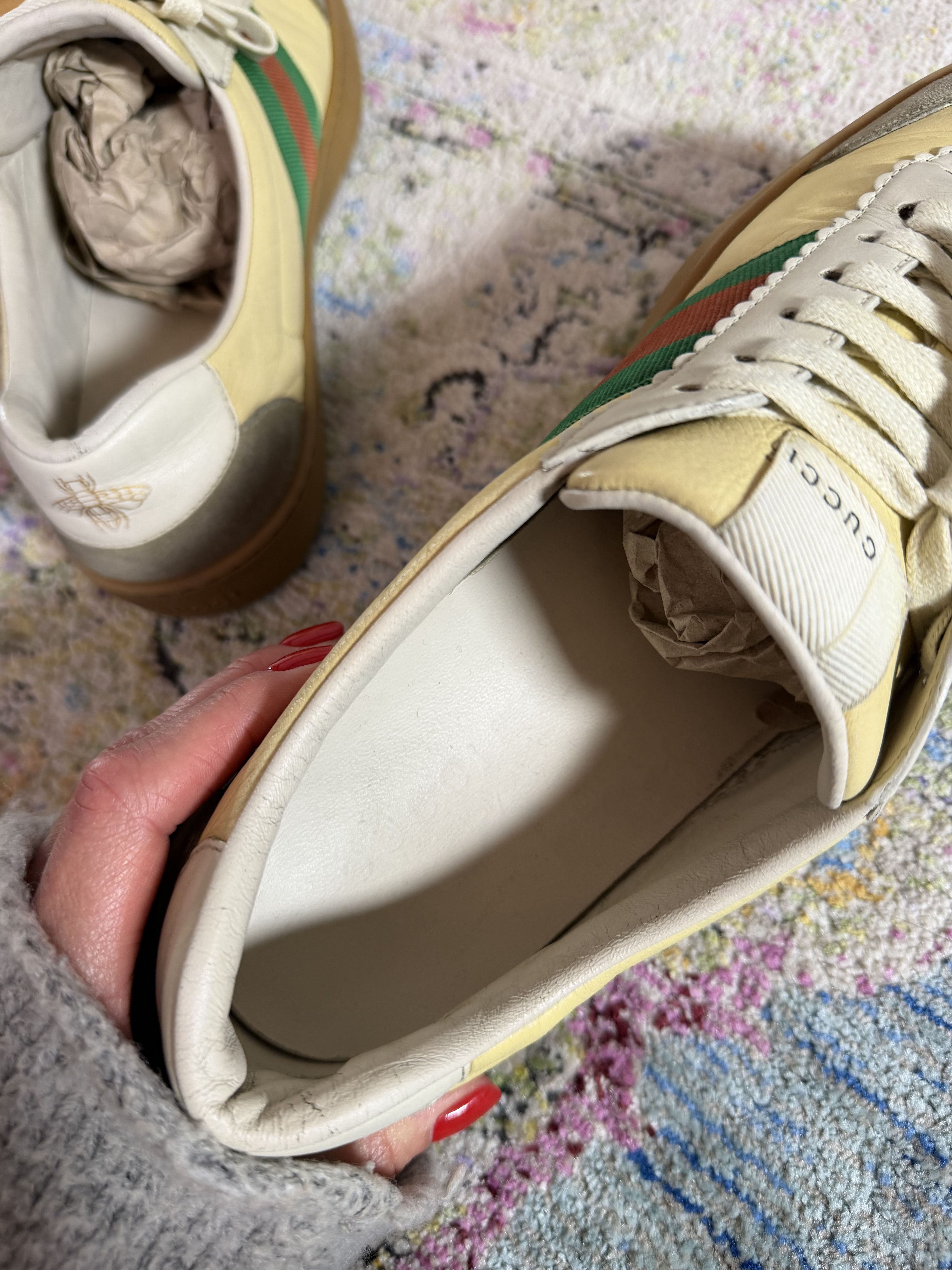 Gucci GUCCI G74 Yellow Leather Web Low Oatmeal Sneakers Size US 10.5 / EU 43-44 - 10 Thumbnail