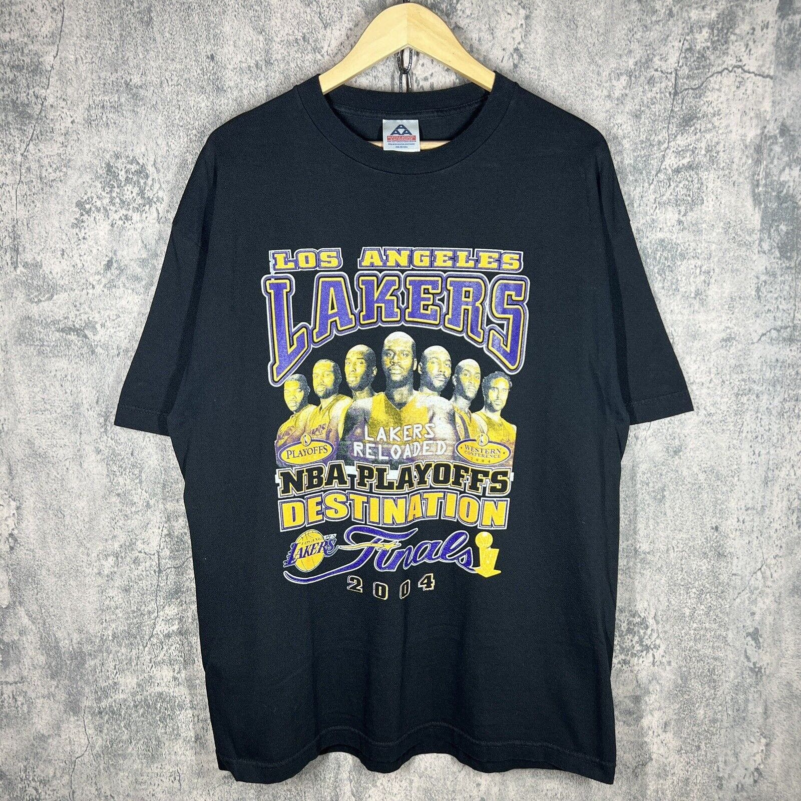 image of L A Lakers x NBA Vintage La Lakers Nba Finals 2004 One Lucky Shot T Shirt in Black, Men's (Size XL)