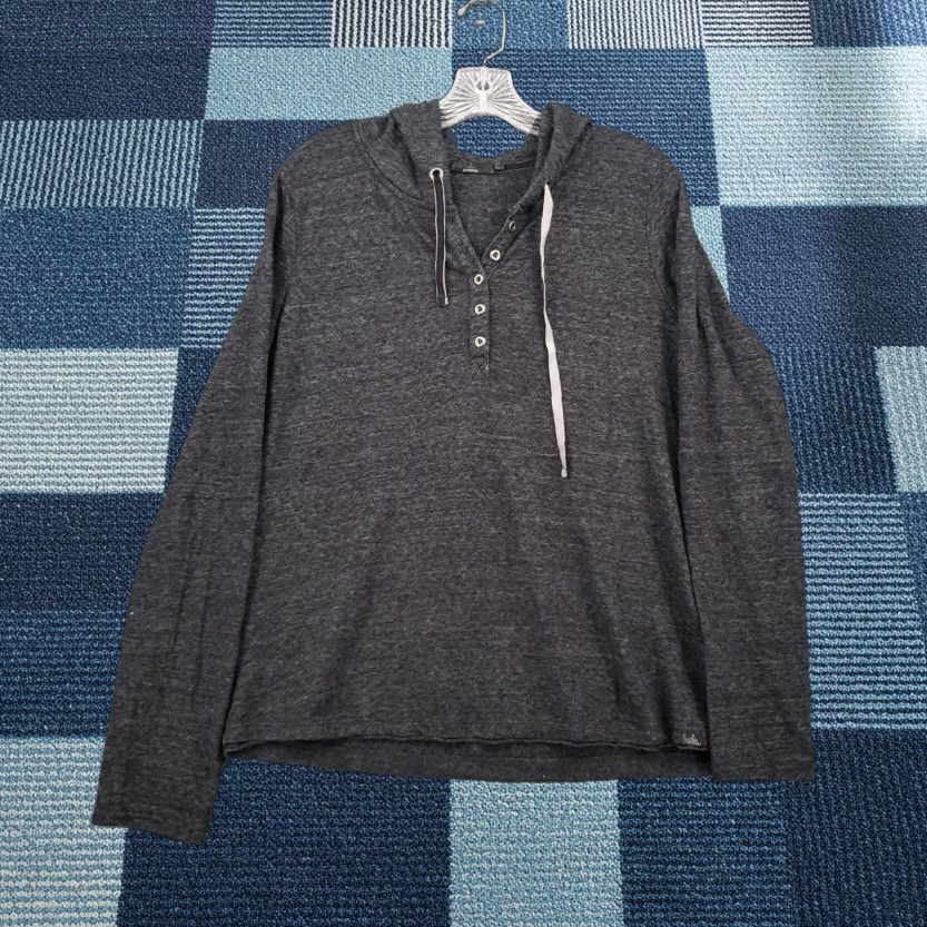 Prana prAna Hoodie Womens L Gray Devan Henley Pullover Long Sleeve Sweatshirt Casual Outdoor Fall Winter Size L / US 10 / IT 46 - 1 Thumbnail