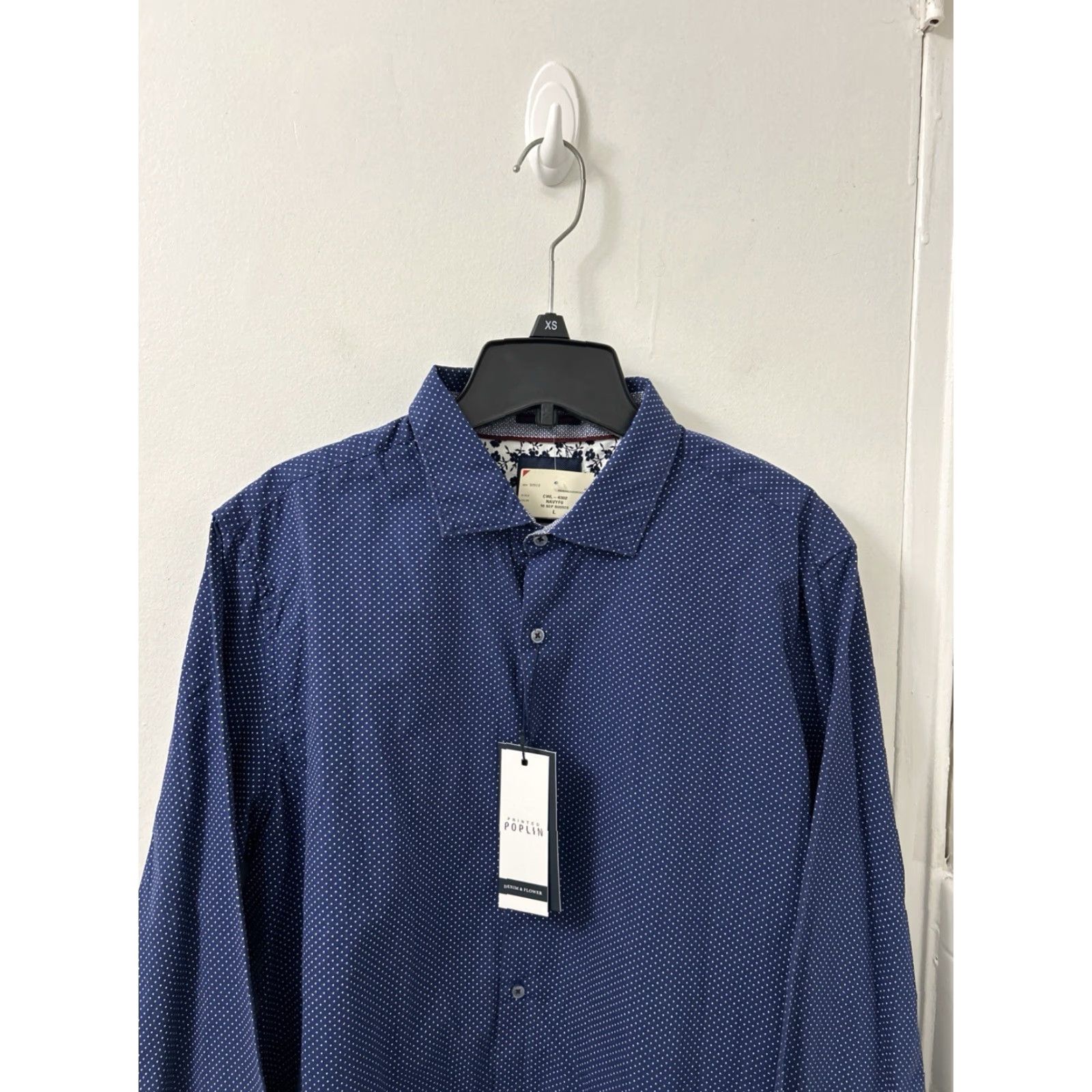 Denime DENIM & FLOWER Shirt Mens L Blue Polka Dot Poplin Button Down L/S Dress Shirt Slim Casual Professional Size US L / EU 52-54 / 3 - 2 Thumbnail