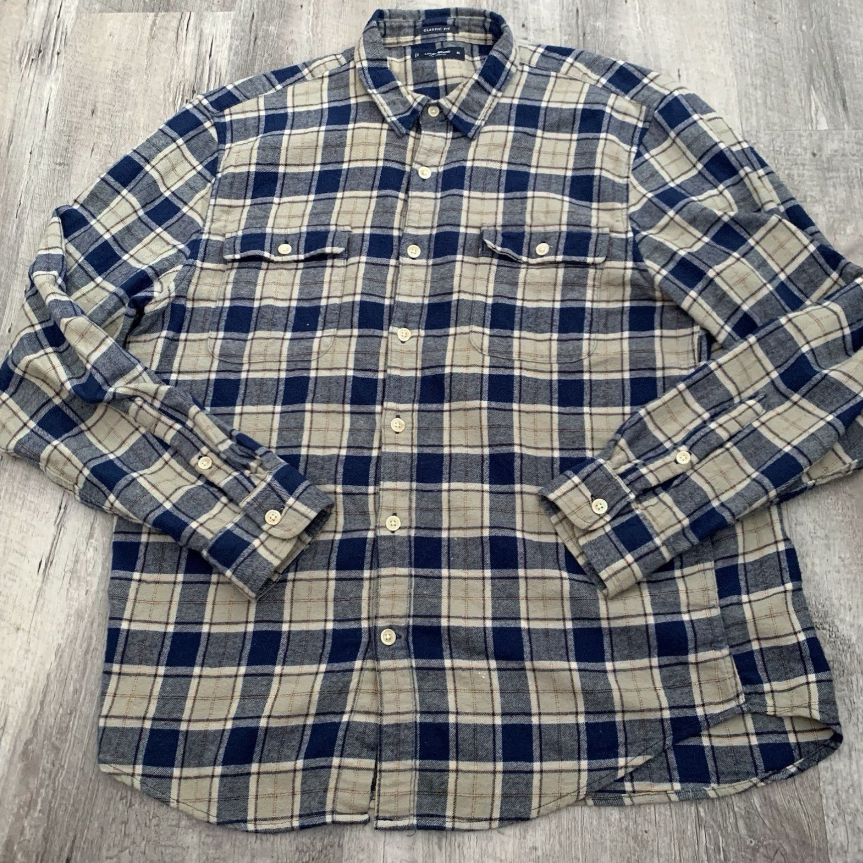 Lucky Brand LUCKY Brand Flannel Shirt Mens XL Classic Fit Blue Tan Check Pockets Button-Up Size US XL / EU 56 / 4 - 3 Thumbnail