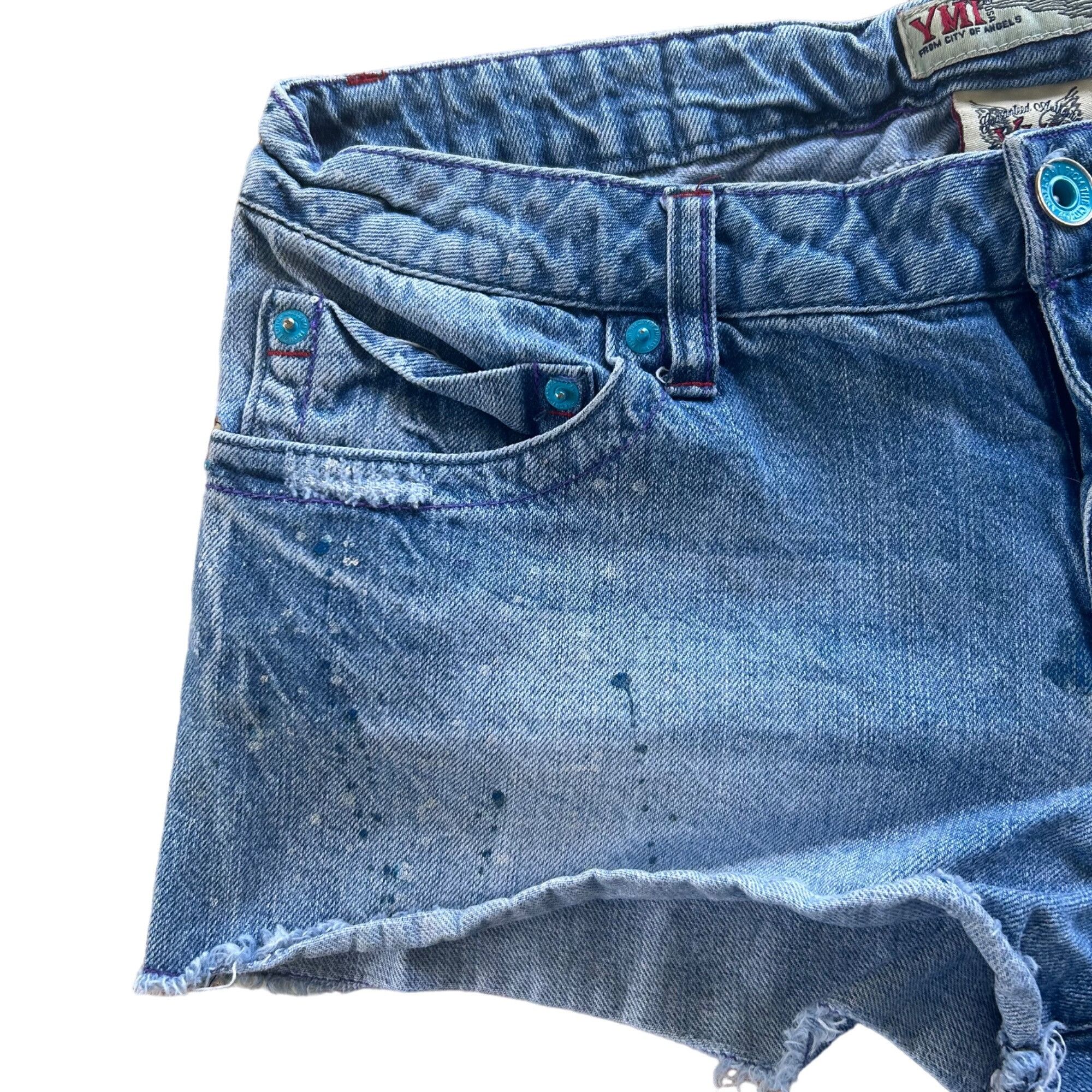 Vintage Vintage YMI Light Wash Paint Splatter Raw Hem Distressed Den Size 34" / US 12 / IT 48 - 6 Thumbnail