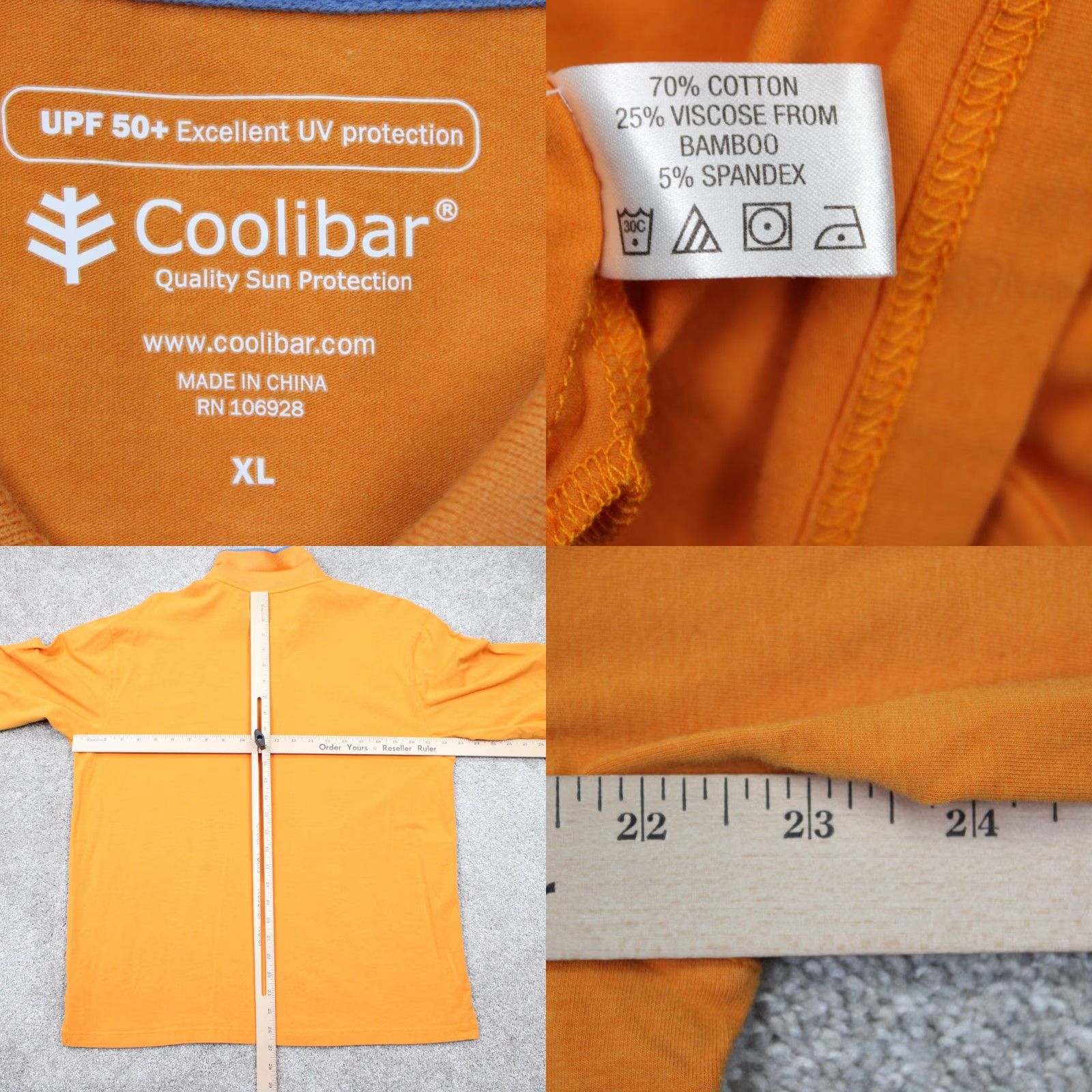Vintage Coolibar Polo Shirt Mens XL Orange/Blue Poly/Viscose from Bamboo Stretch S/S Polo Shirt Men XL Orange/Blue Logo UV Size US XL / EU 56 / 4 - 8 Thumbnail