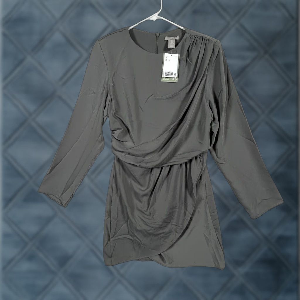 H&M H&M Formal Dress Women S Gray 3/4 Sleeve Knee Length Back Zip NWT Patch Shoulder Blouson Small Size S / US 4 / IT 40 - 1 Thumbnail