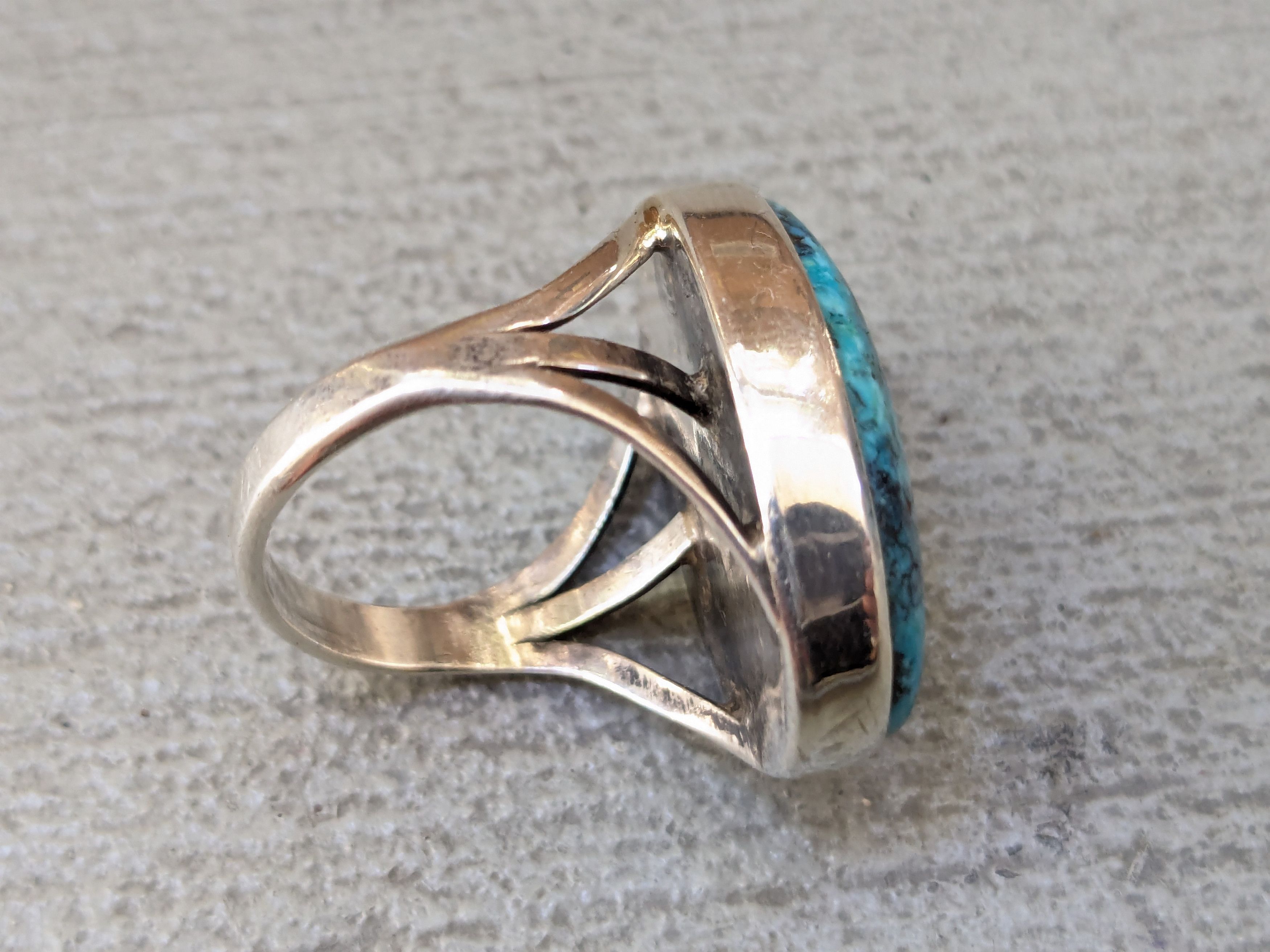 Jewelry Vintage Sterling Silver Ring Blue Chysocolla Americana Size ONE SIZE - 9 Thumbnail