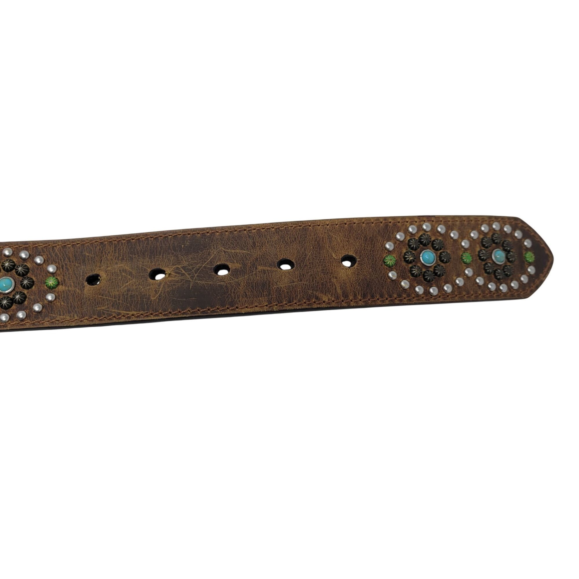 Nocona Nocona Leather Western Belt Studs Stones 30" S Brown Circle Size ONE SIZE - 4 Thumbnail