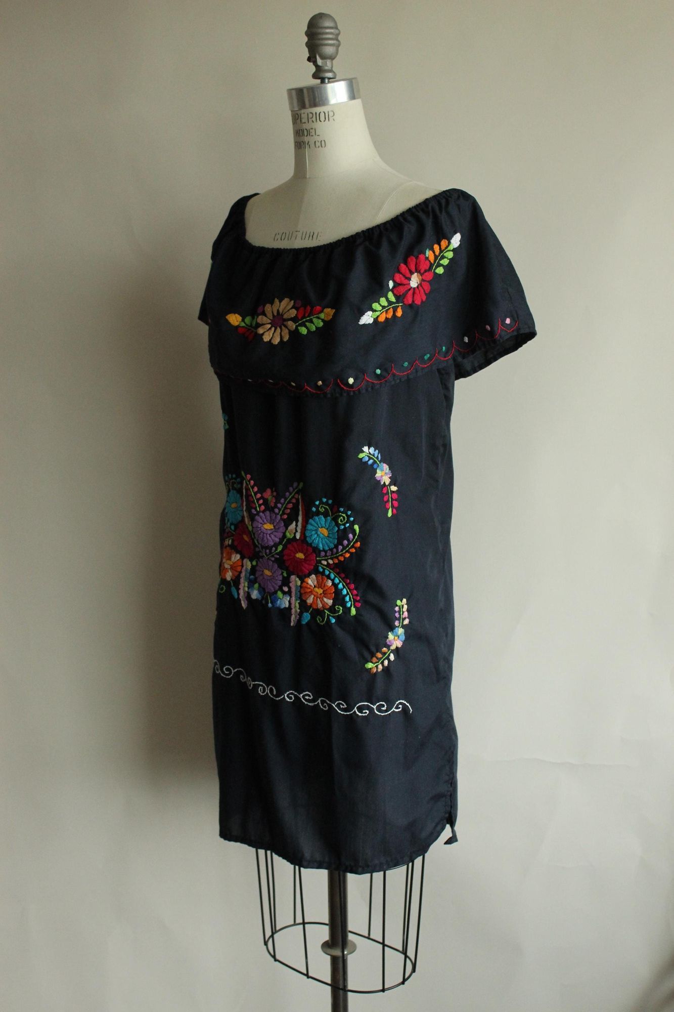 Vintage Vintage 1980s 1990s Dress, Volup Navy Blue Mexican Oaxaca Em Size XL / US 12-14 / IT 48-50 - 7 Thumbnail