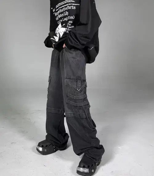 Japanese Brand × Jean Heavy washed street style long strap wide leg jeans Size US 32 / EU 48 - 4 Thumbnail