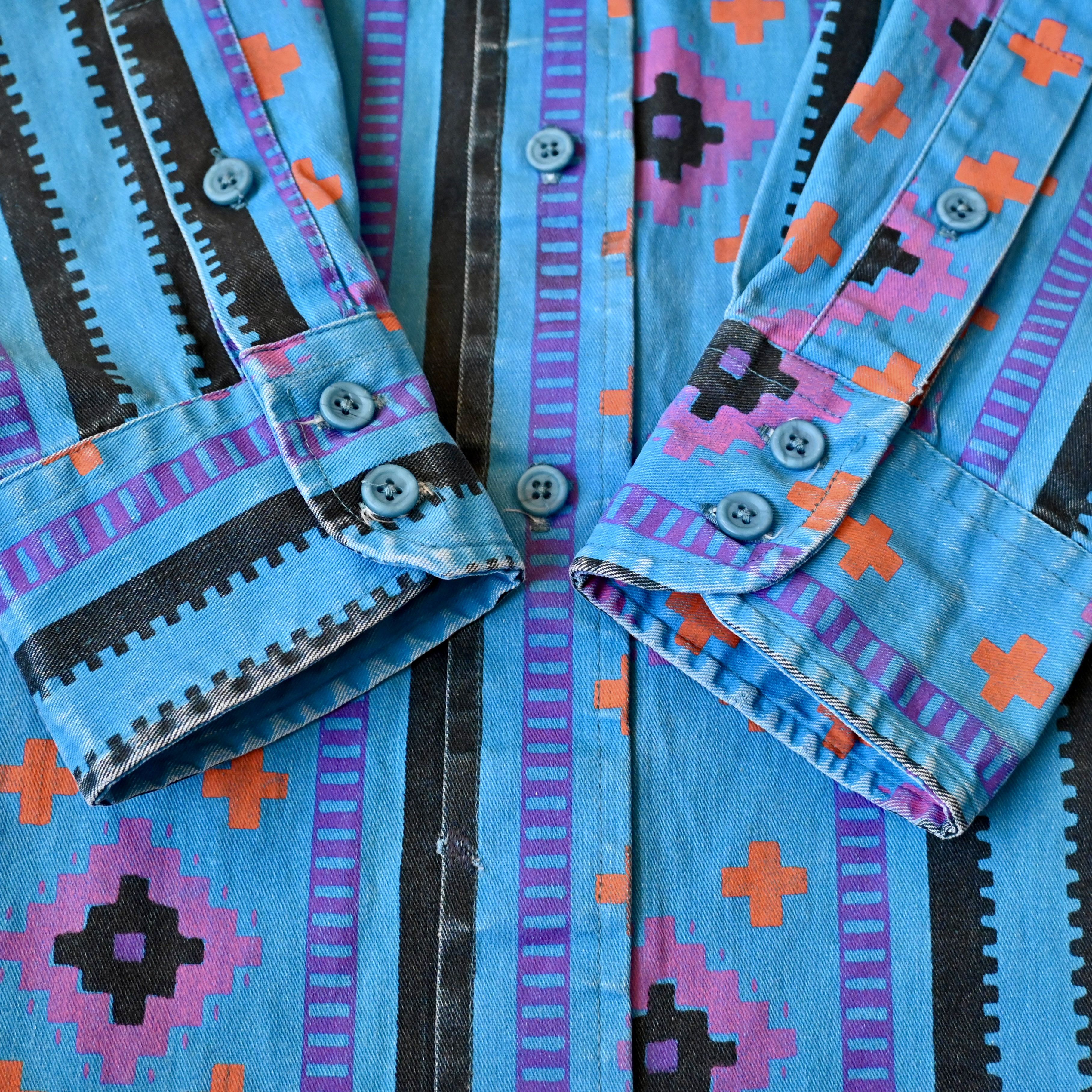 Vintage VTG Wrangler brushpopper Aztec Navajo stripe shirt 15.5 - 33 Size US M / EU 48-50 / 2 - 8 Thumbnail