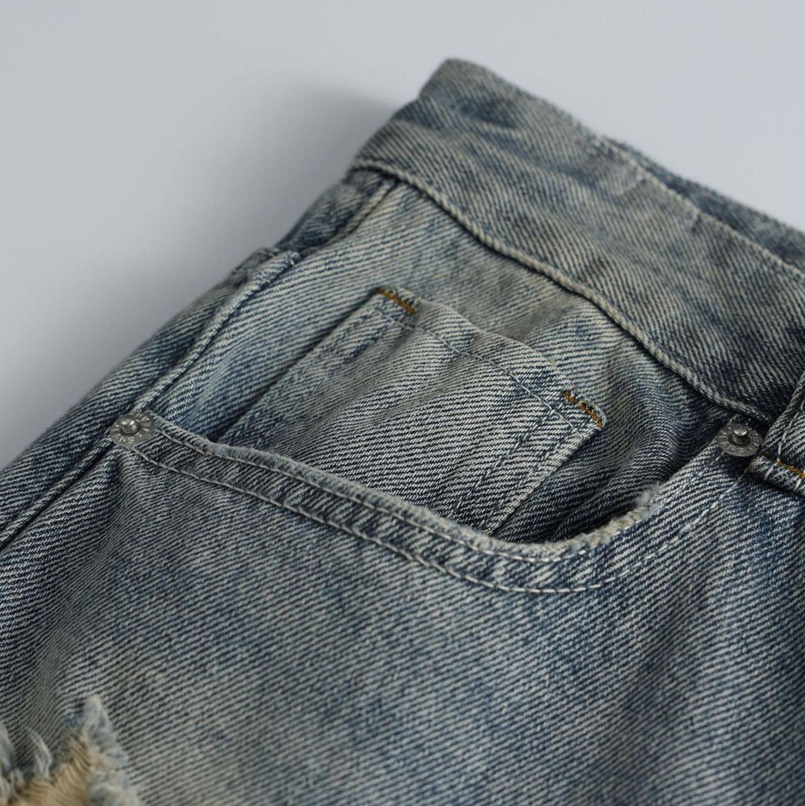 Japanese Brand Light Blue Distressed Wide Leg Denim Jeans, Baggy Fit Size US 30 / EU 46 - 4 Thumbnail