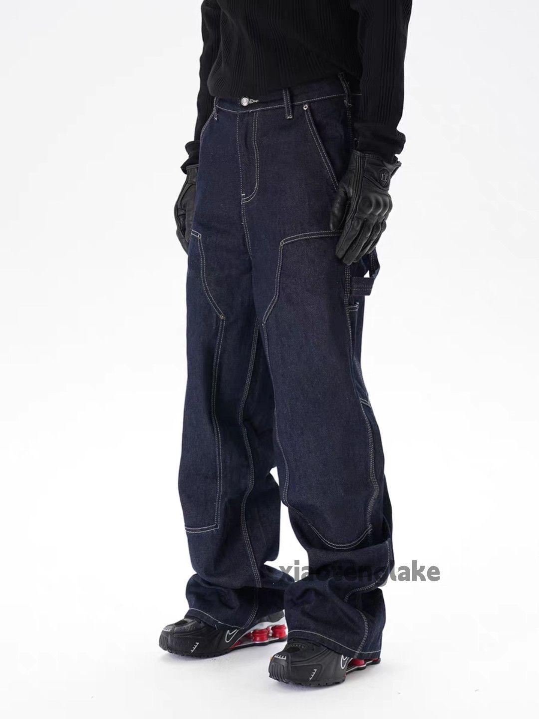 Jean Unisex utility loose baggy skate hiphop carpenter jeans Size US 32 / EU 48 - 3 Thumbnail