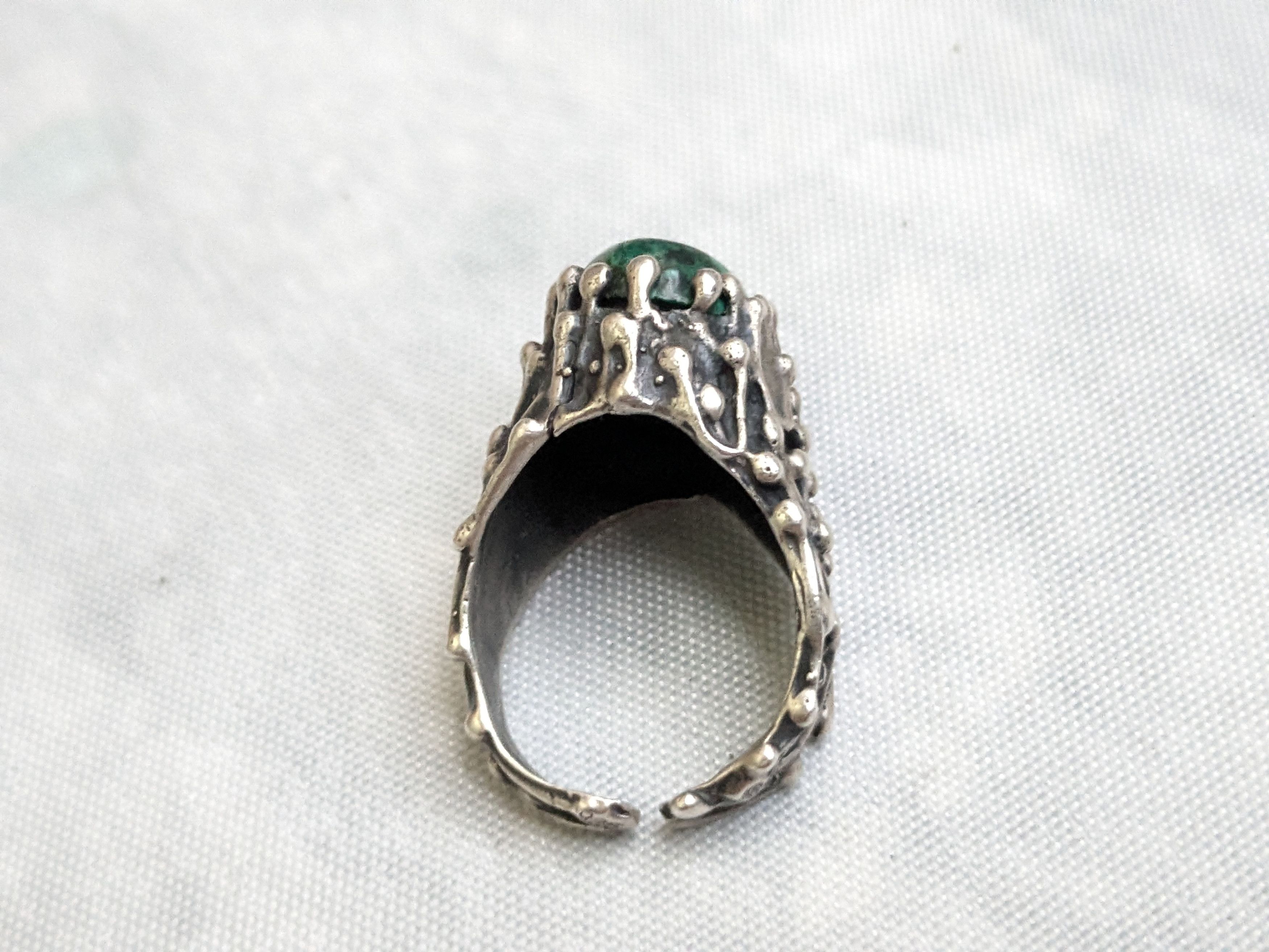 Jewelry Vintage Sterling Silver Ring Malachite 9 Brutalist Avant Size ONE SIZE - 6 Thumbnail