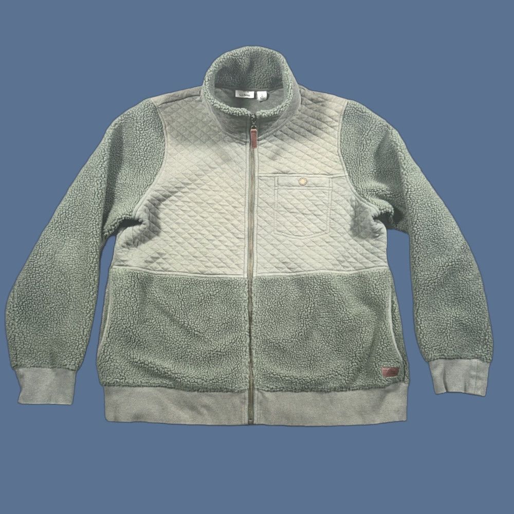 Vintage LL Bean Womens Full Zip Jacket Large Sherpa Quilted Pockets Long Sleeve Green Size L / US 10 / IT 46 - 1 Thumbnail