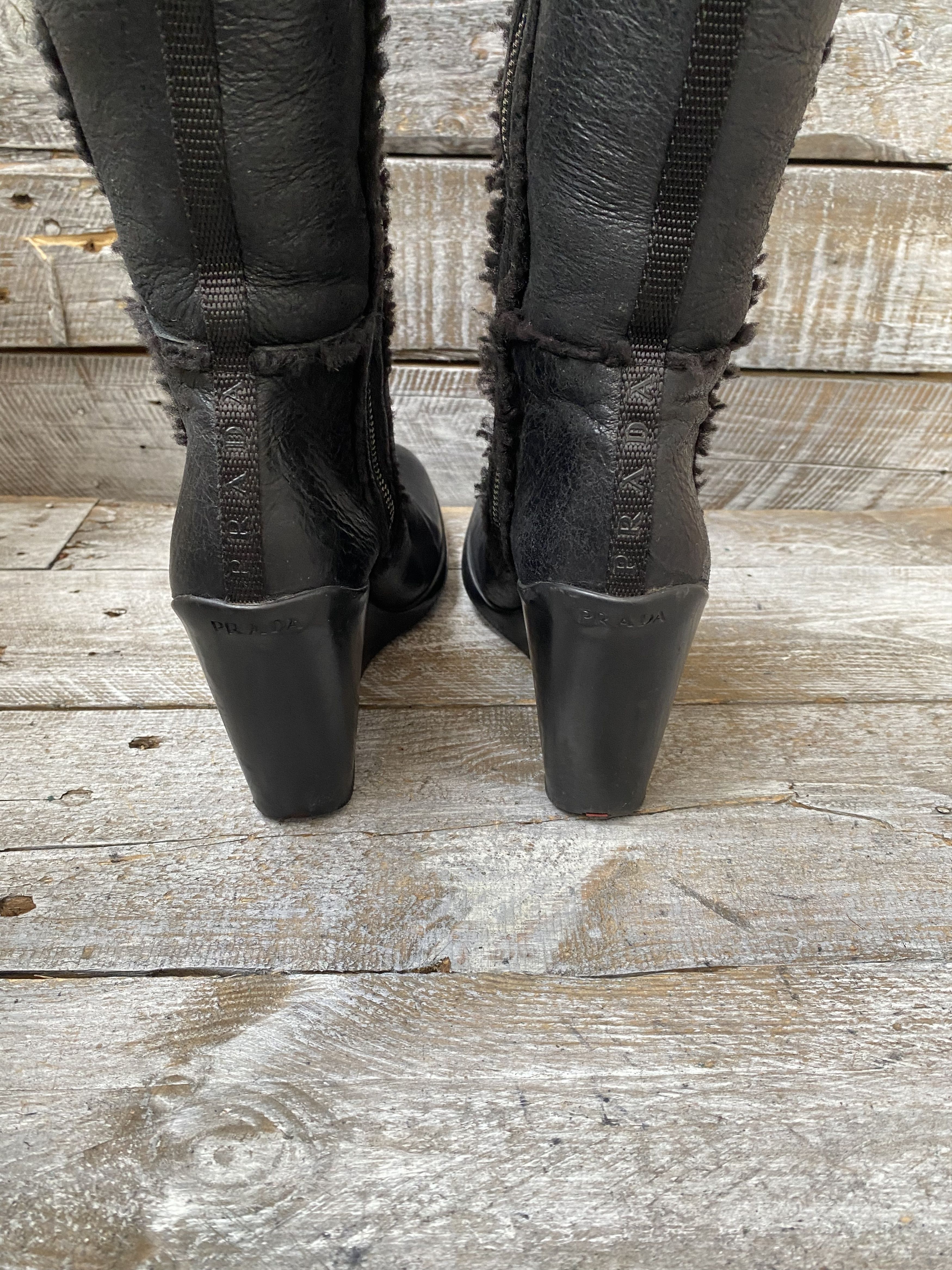 Prada Prada X Miu miu riding wedge boots, shearling sz 37 Size US 7 / IT 37 - 7 Thumbnail