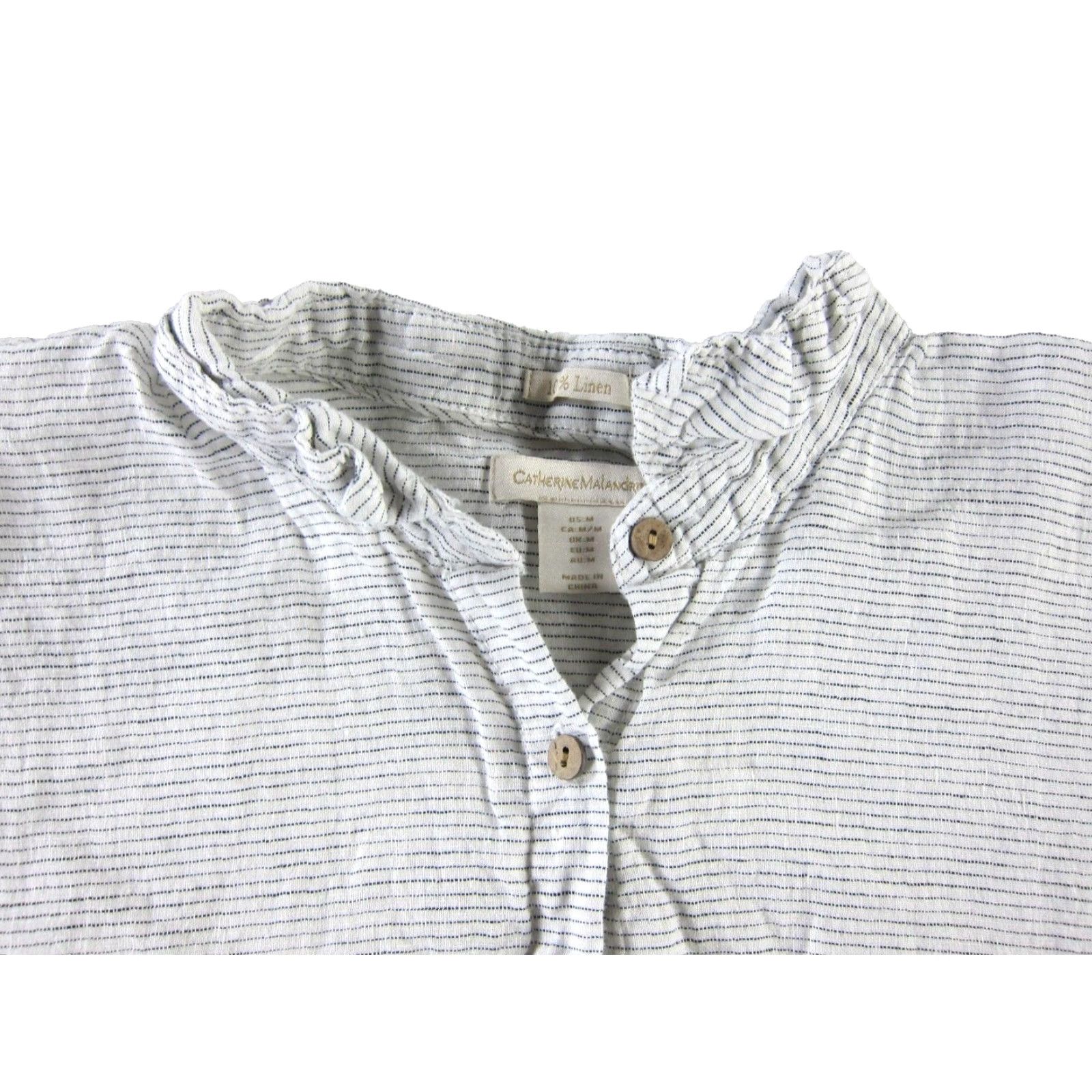 Vintage Catherine Malandrino 100% Linen Ivory Black Stripe Collared Tunic Blouse Medium Size M / US 6-8 / IT 42-44 - 4 Thumbnail