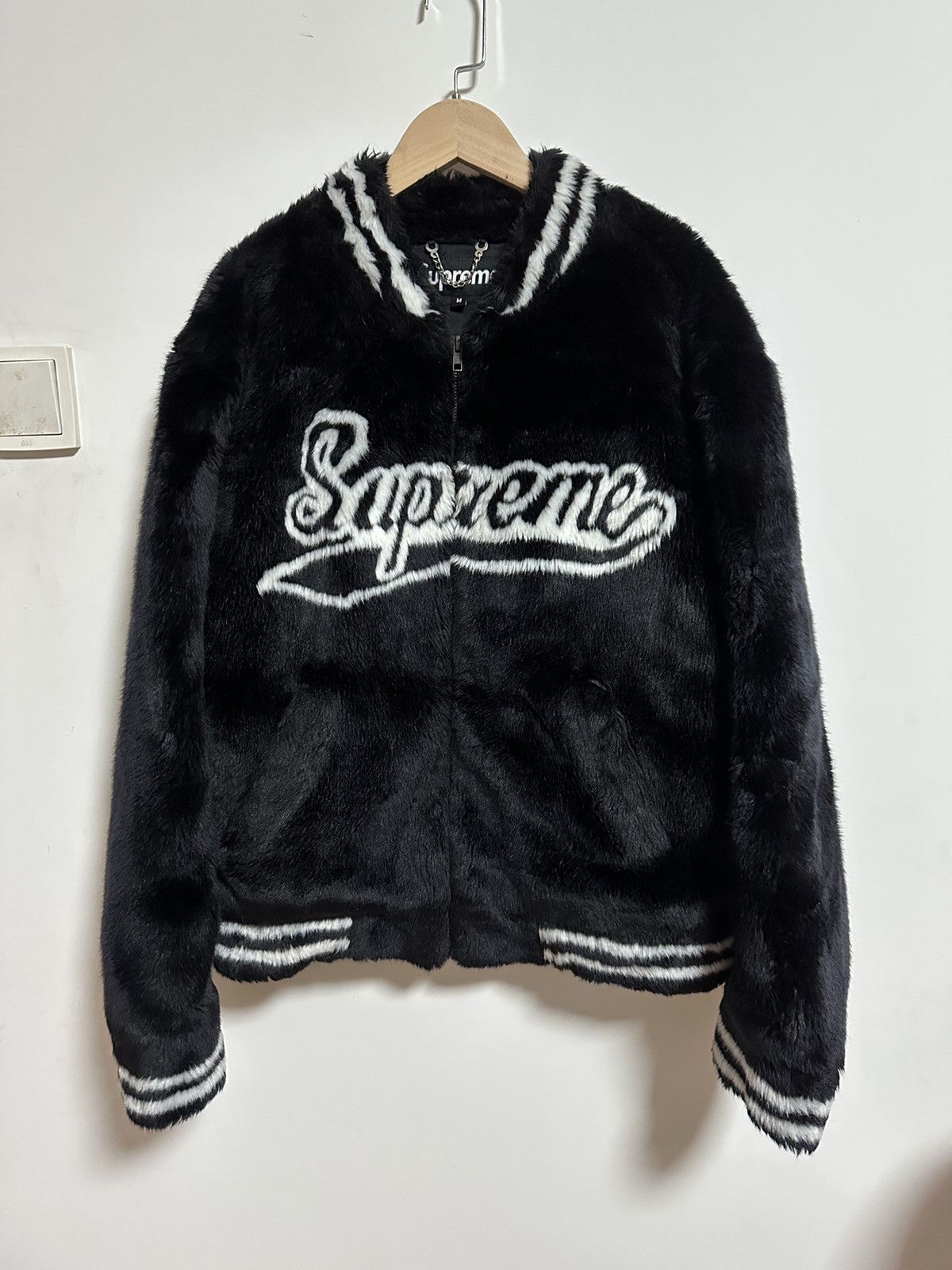 Supreme faux fur varsity jacket