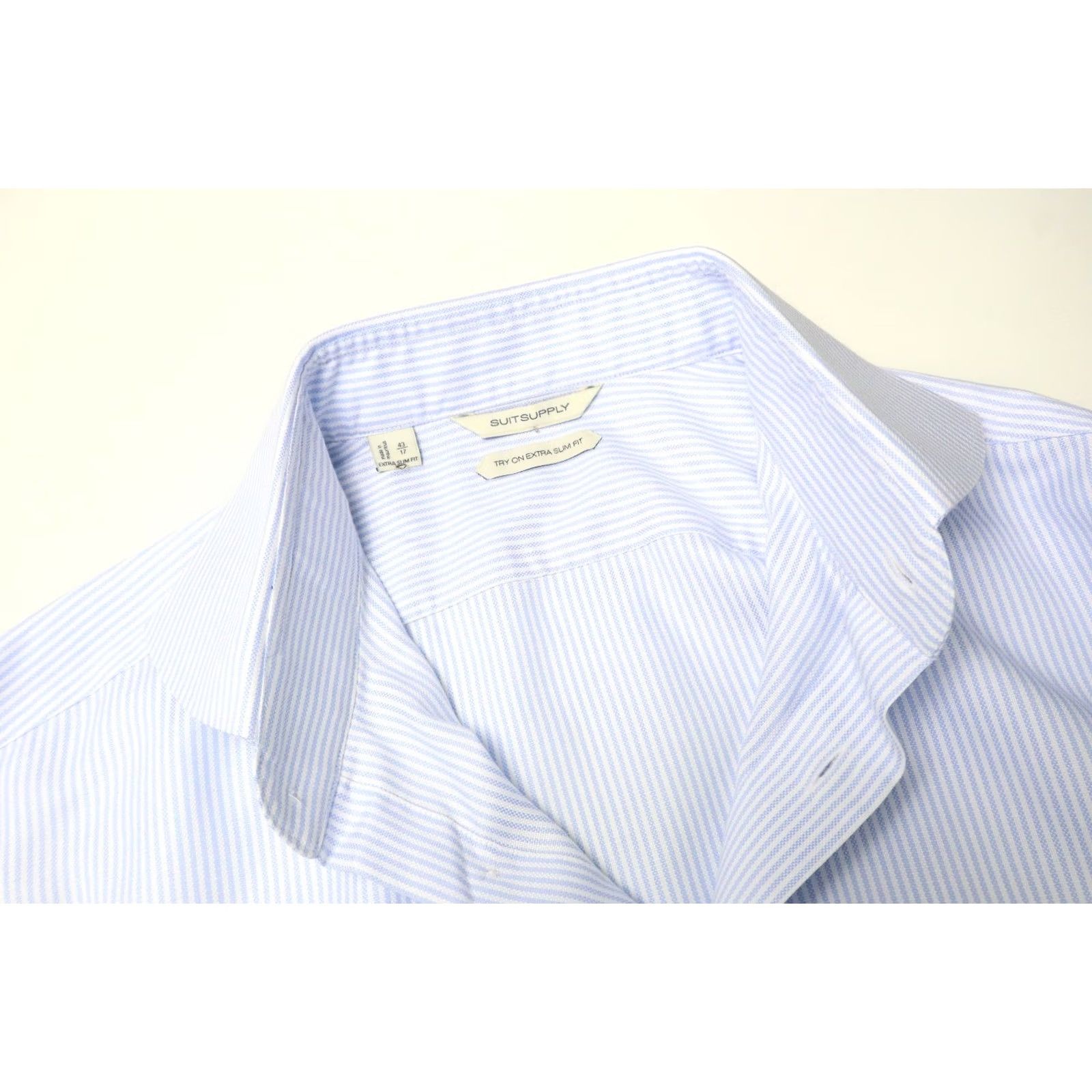Suitsupply SUITSUPPLY Formal Shirt Men's Extra Slim Fit Blue Pinstripe Dress 43/17 Size 46R - 4 Thumbnail