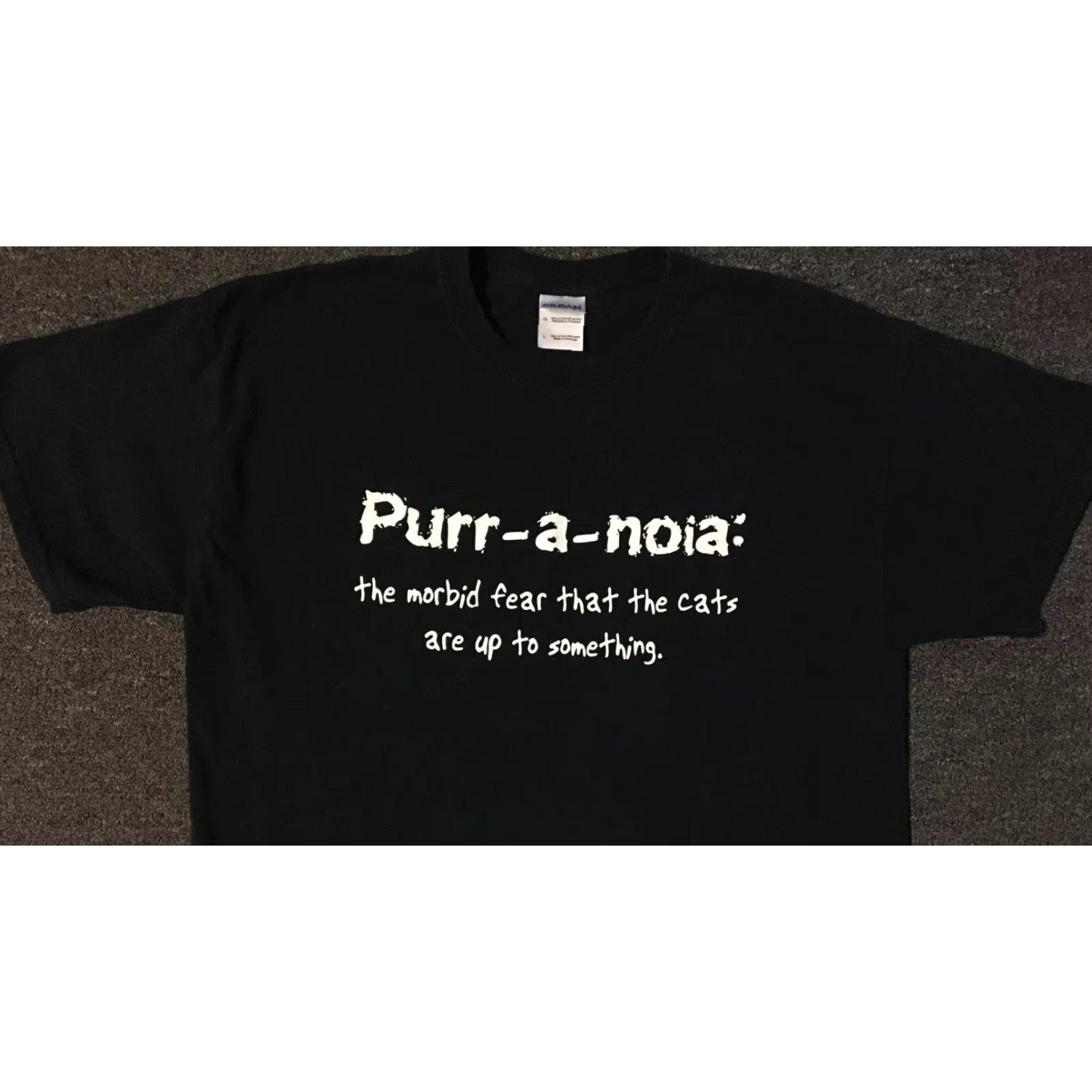 Vintage VINTAGE Purr-a-noia Fear Of Cats Faded Shirt L Black 90s Y2K Funny Saying Joke Grunge Nike? Size US L / EU 52-54 / 3 - 4 Thumbnail