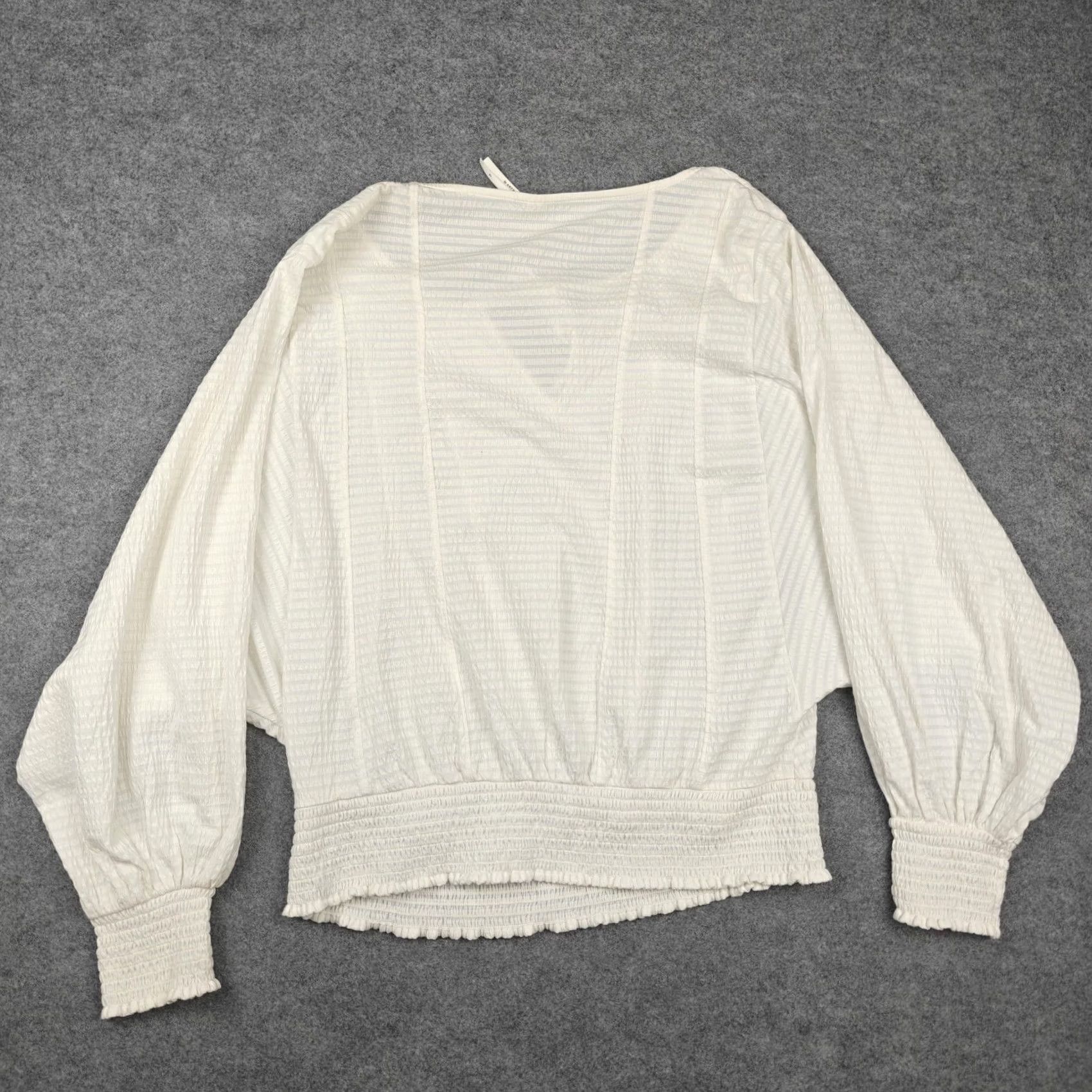 Anthropologie Anthropologie Blouse Womens XL White Textured Stripe Dolman Sleeve Smocked Hem Size XL / US 12-14 / IT 48-50 - 6 Thumbnail