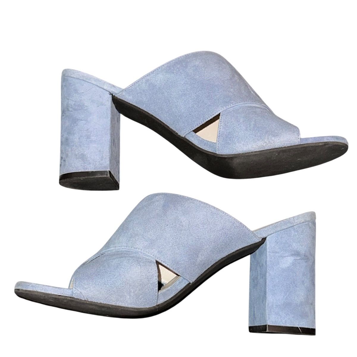 Cole Haan Cole Haan blue suede criss cross block heel open mule sandal Size US 8.5 / IT 38.5 - 4 Thumbnail