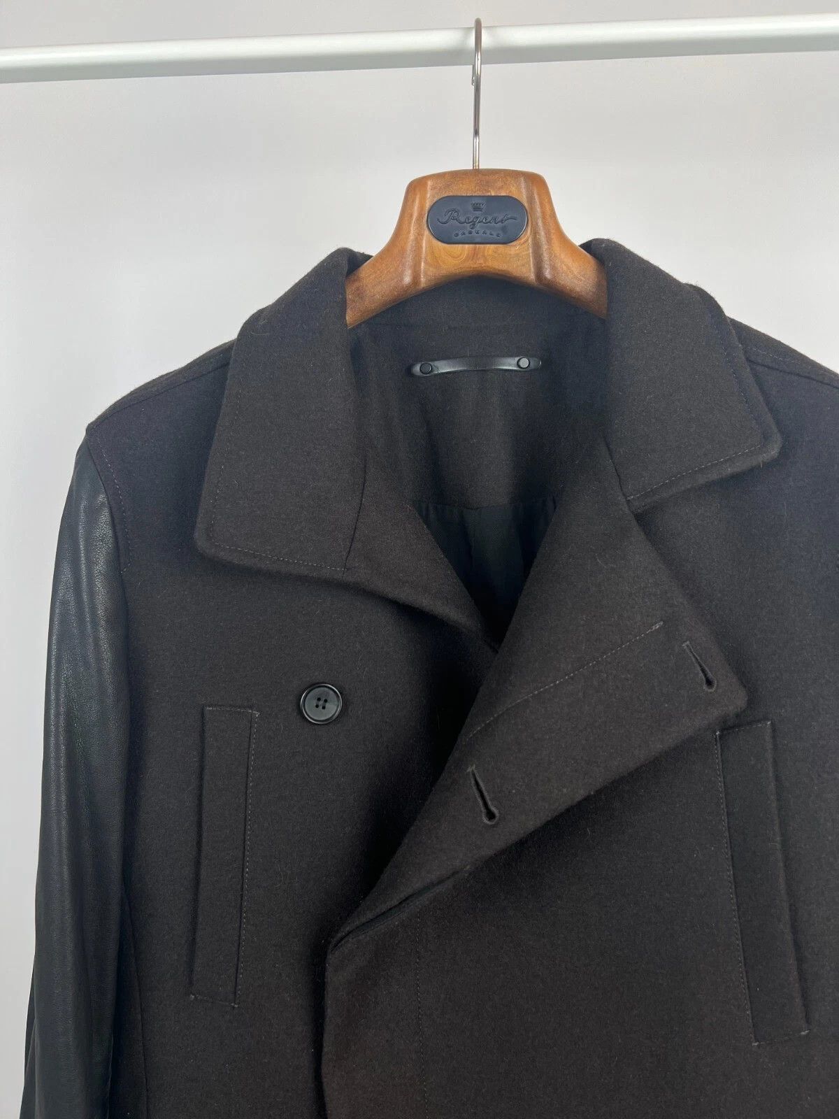 Allsaints Allsaints Wool Leather Dark Brown Major Pea Coat Jacket Size US M / EU 48-50 / 2 - 6 Thumbnail