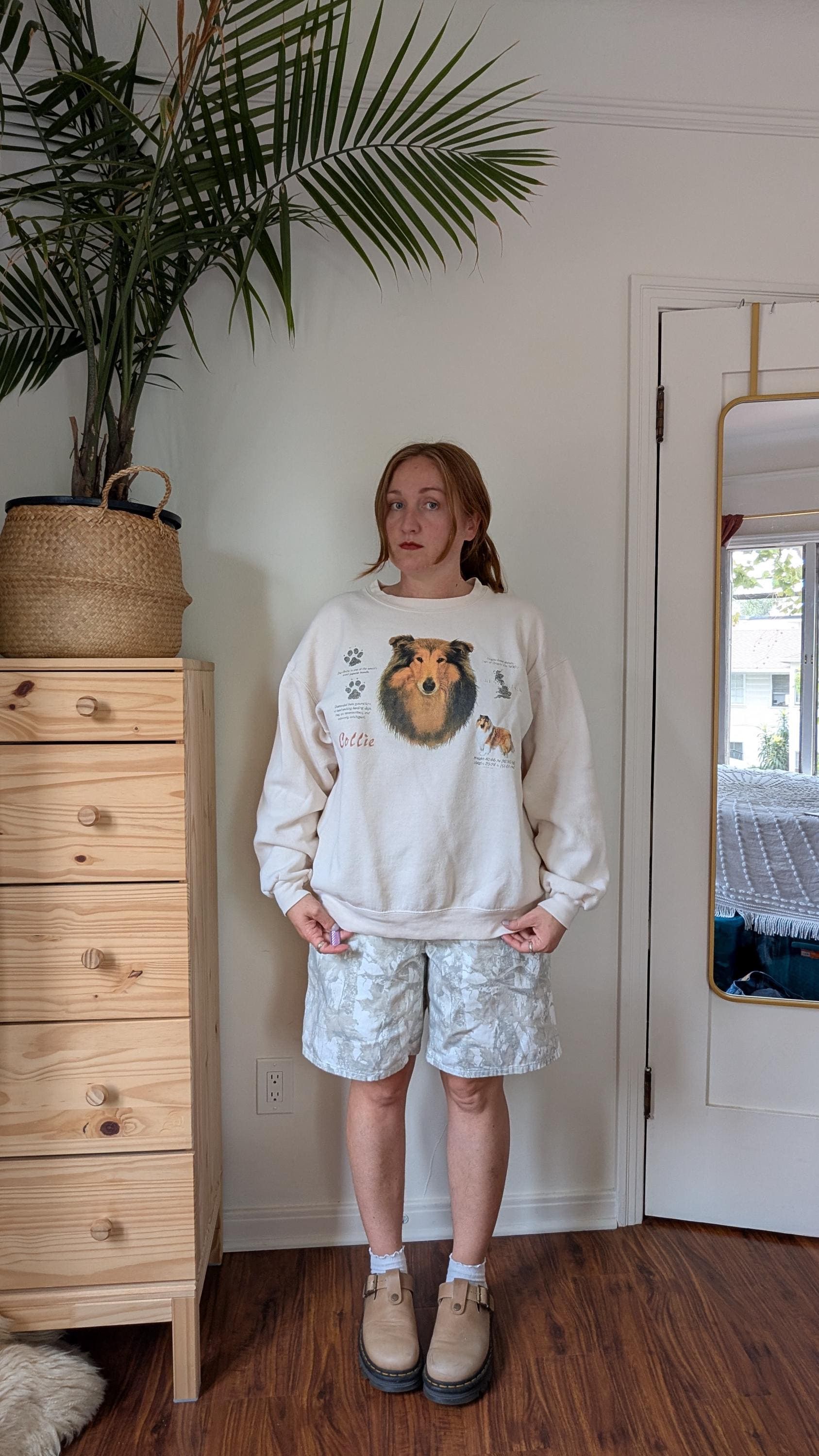 Vintage Vintage 90s Cream Collie Dog Beige Pullover Sweater Size L / US 10 / IT 46 - 6 Thumbnail
