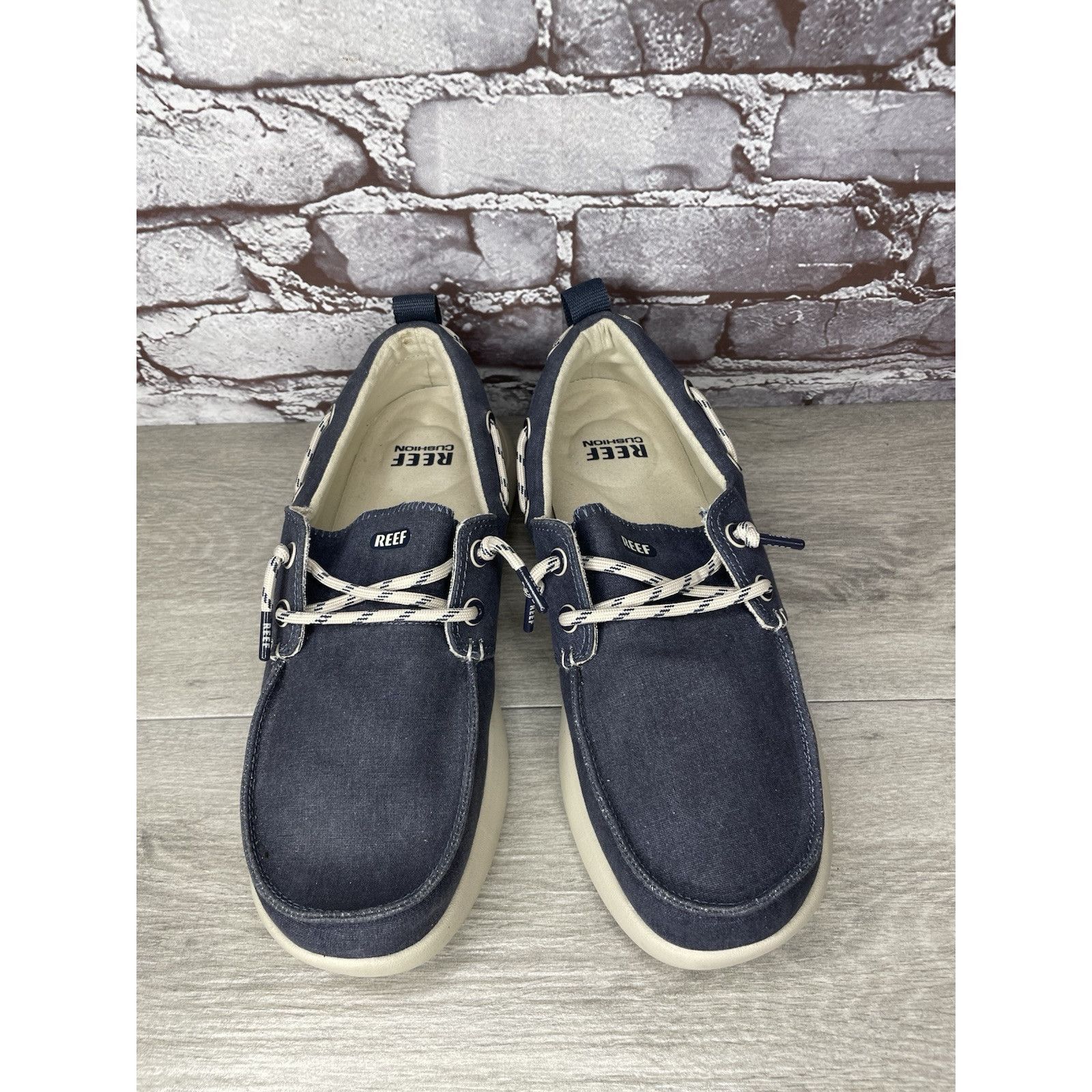 REEF Reef Swellsole Pier Shoes Navy Blue Canvas Fabric Boat Shoes Size US 11 / EU 44 - 10 Thumbnail