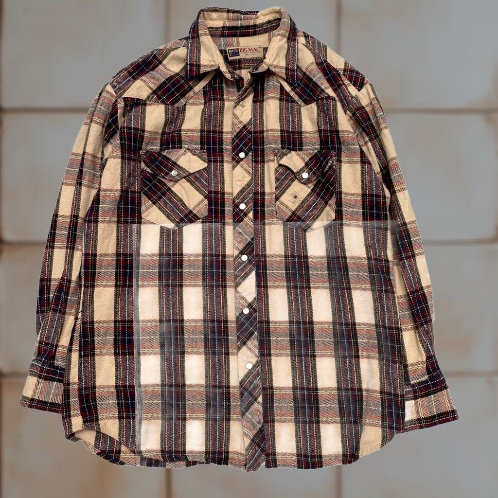 Vintage VINTAGE 80s 70s BIG MAC Heavy Duty Mens LT Tall Plaid Flannel Pearl Snap Work Shirt Size US L / EU 52-54 / 3 - 1 Thumbnail