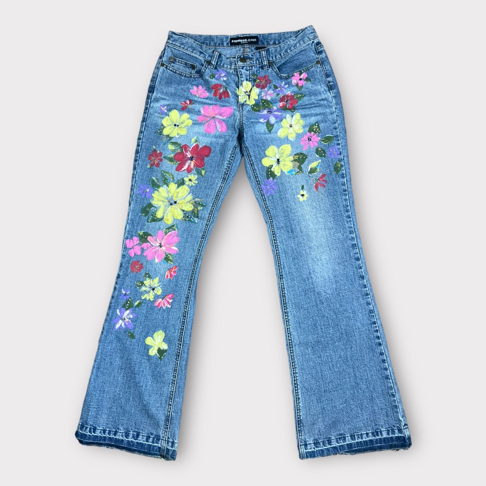 Express Express | Vintage Y2K Painted Embellished Jeans | 5/6 Size 28" / US 6 / IT 42 - 1 Thumbnail