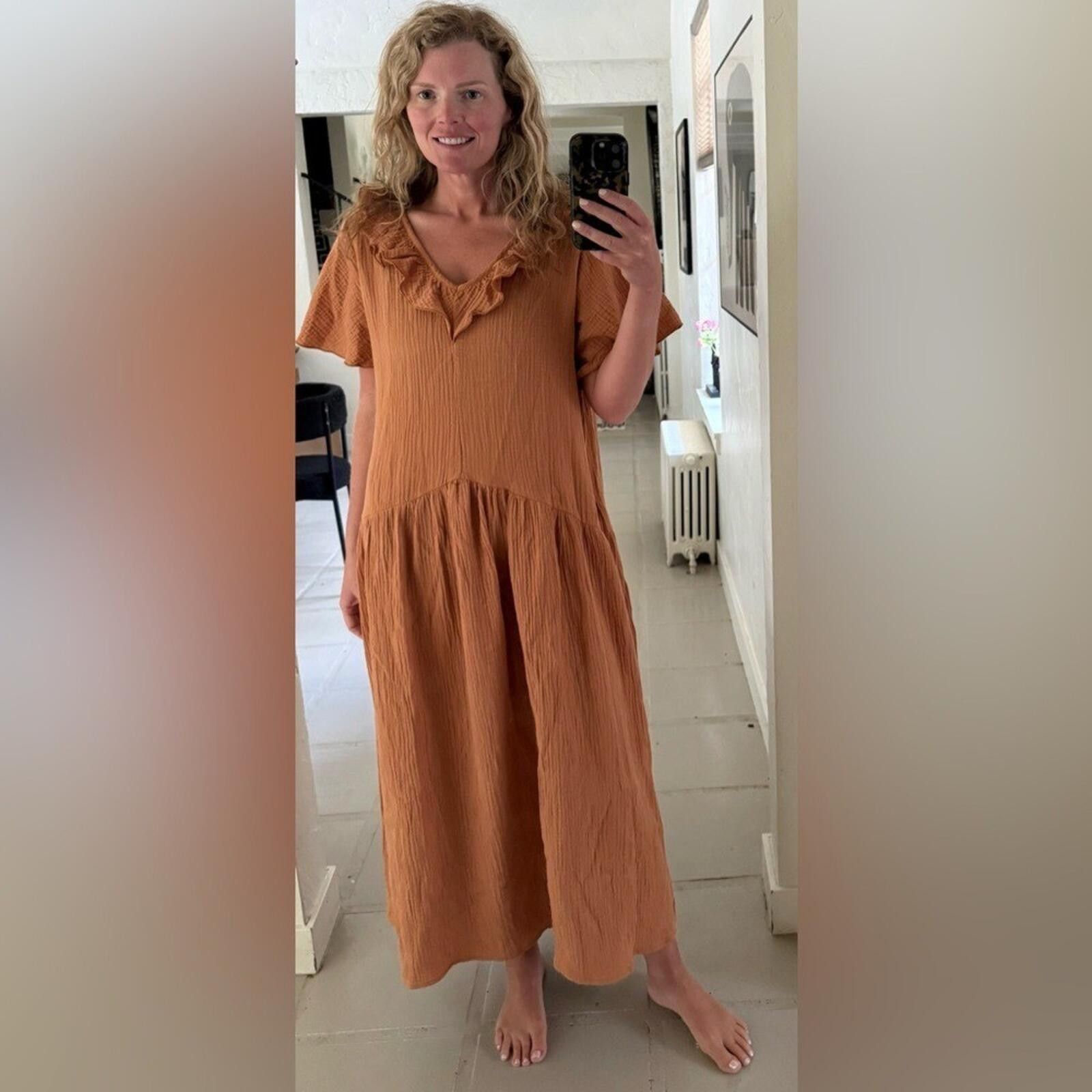 Other Ces Femme Rust Orange Maxi Dress Size 10 Boho V Neck Flowy Size L / US 10 / IT 46 - 3 Thumbnail