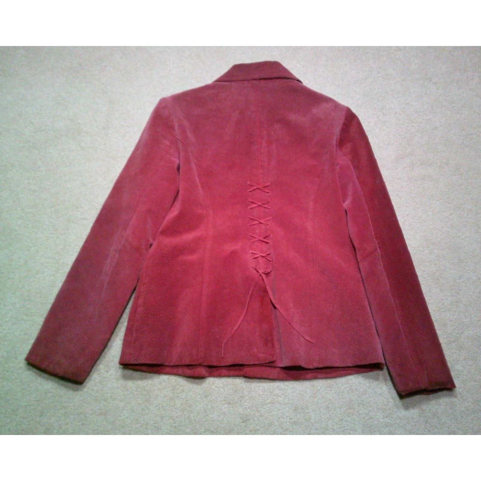 Ariat VINTAGE Aria Suede Leather Jacket Womens Small Red Bomber Jacket Short Sleeve Zip Front Pockets Regular Fit Motorcycle Style Womens Size S / US 4 / IT 40 - 2 Thumbnail