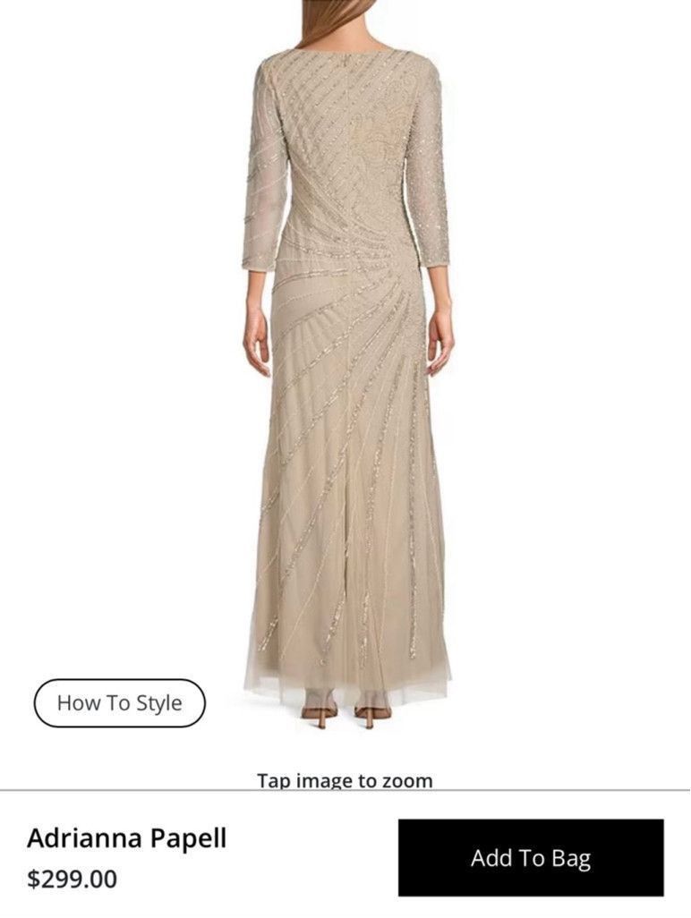 Adrianna Papell Women's Adrianna Papell Beige Beaded Long Gown Size 2 Size XS / US 0-2 / IT 36-38 - 2 Thumbnail