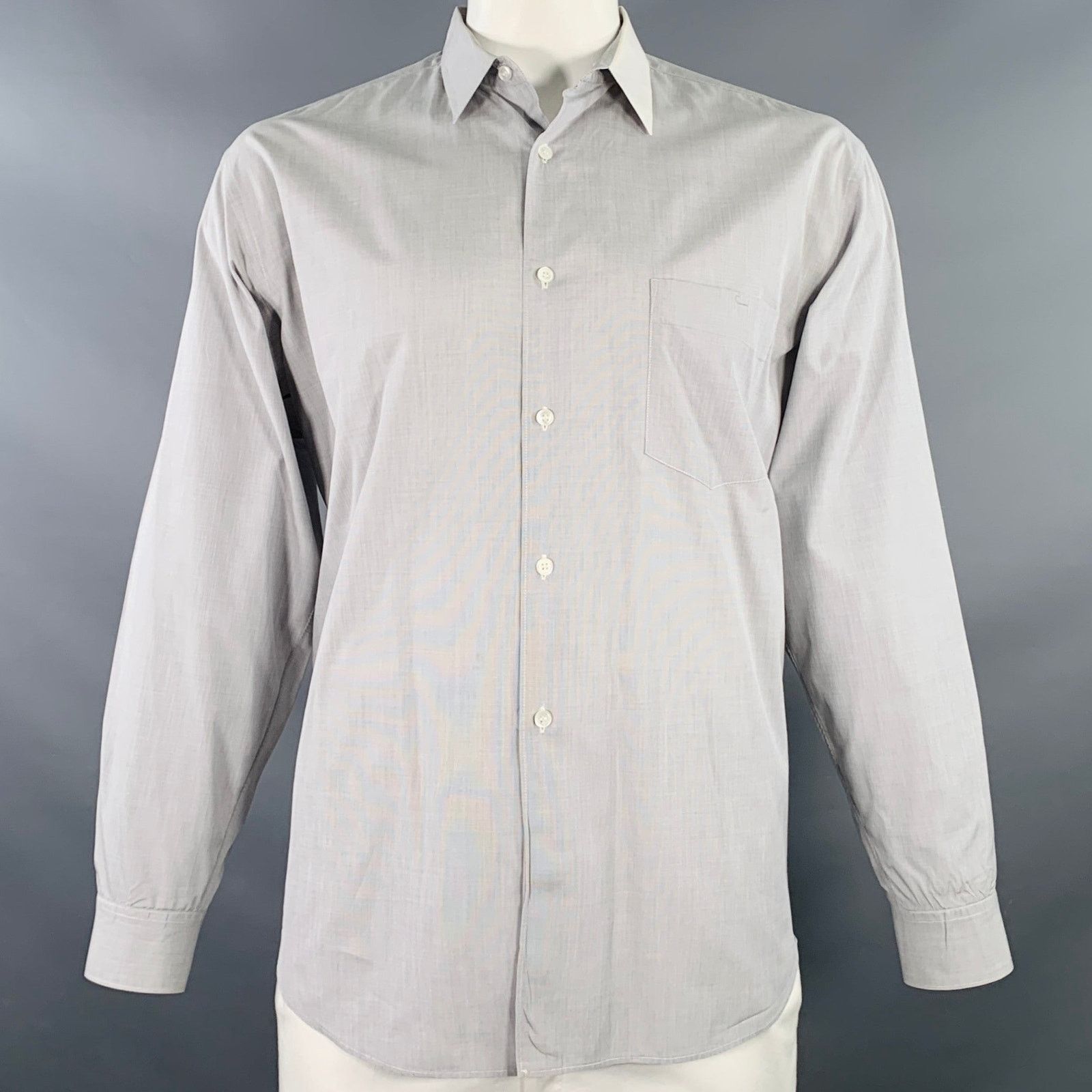Comme des Garcons SHIRT SHIRT Size L Grey White Cotton One Pocket Long Sleeve Shirt Size US L / EU 52-54 / 3 - 1 Thumbnail