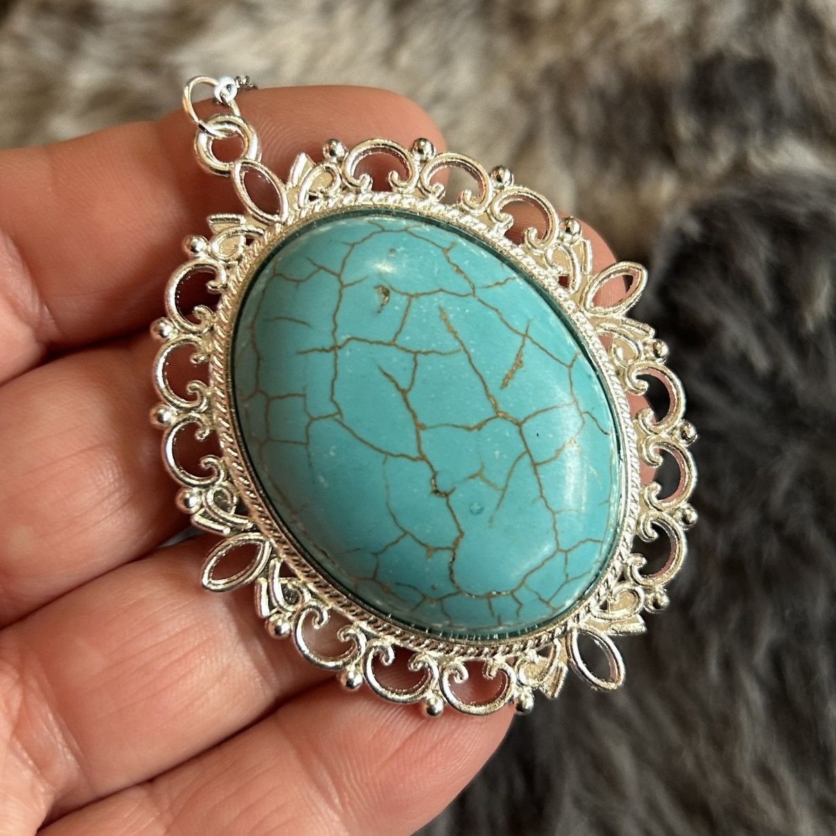 Handmade Handcrafted turquoise dyed howlite cabochon stone necklace Size ONE SIZE - 1 Thumbnail
