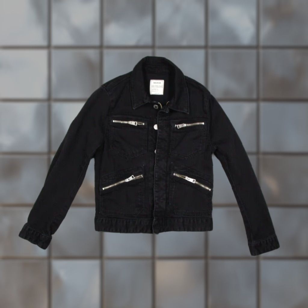 Zadig & Voltaire ZADIG & VOLTAIRE Women's XS Black Kioko Cat Denim Jacket Full Zip Casual Rock Moto Size XS / US 0-2 / IT 36-38 - 1 Thumbnail