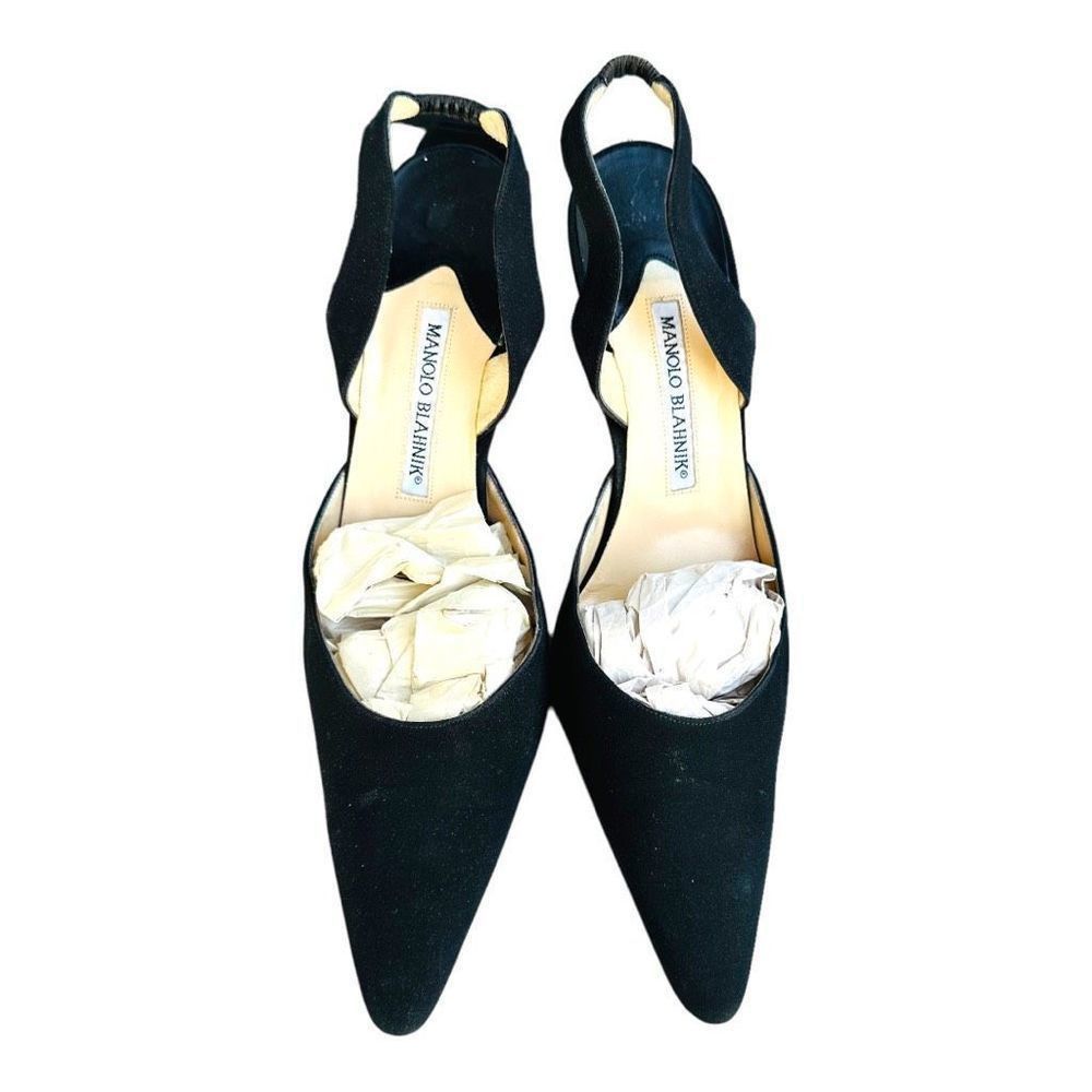 Manolo Blahnik MANOLOL BLAHNIK Carolyne 70 Black Leather Suede Slingback Pu Size US 8.5 / IT 38.5 - 4 Thumbnail
