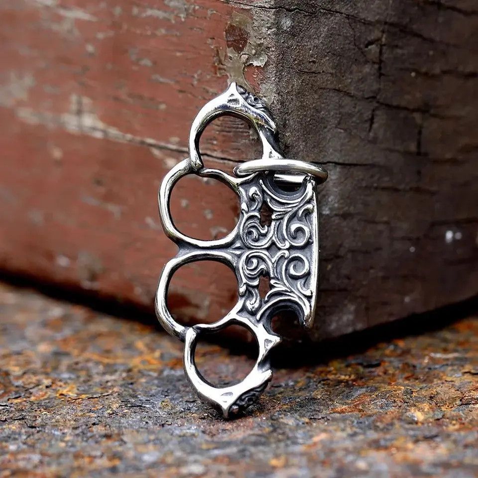 Jewelry × Vintage Unique Design Steel metal brass knuckles charms Pendant Size ONE SIZE - 3 Thumbnail